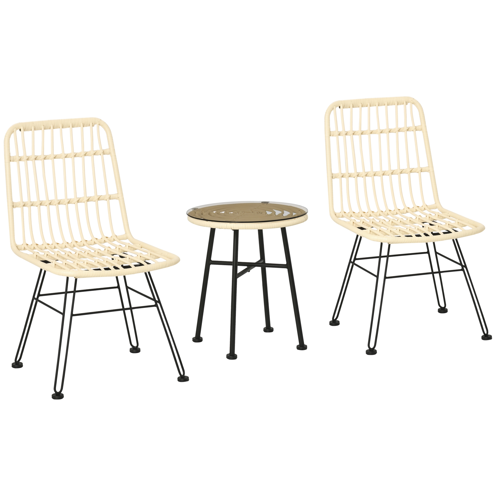 Outsunny Set Tavolino e Sedie da Giardino 3 Pezzi in Rattan PE e Acciaio, Arredo Chic per Esterni e Bistrò - Crema Aosom