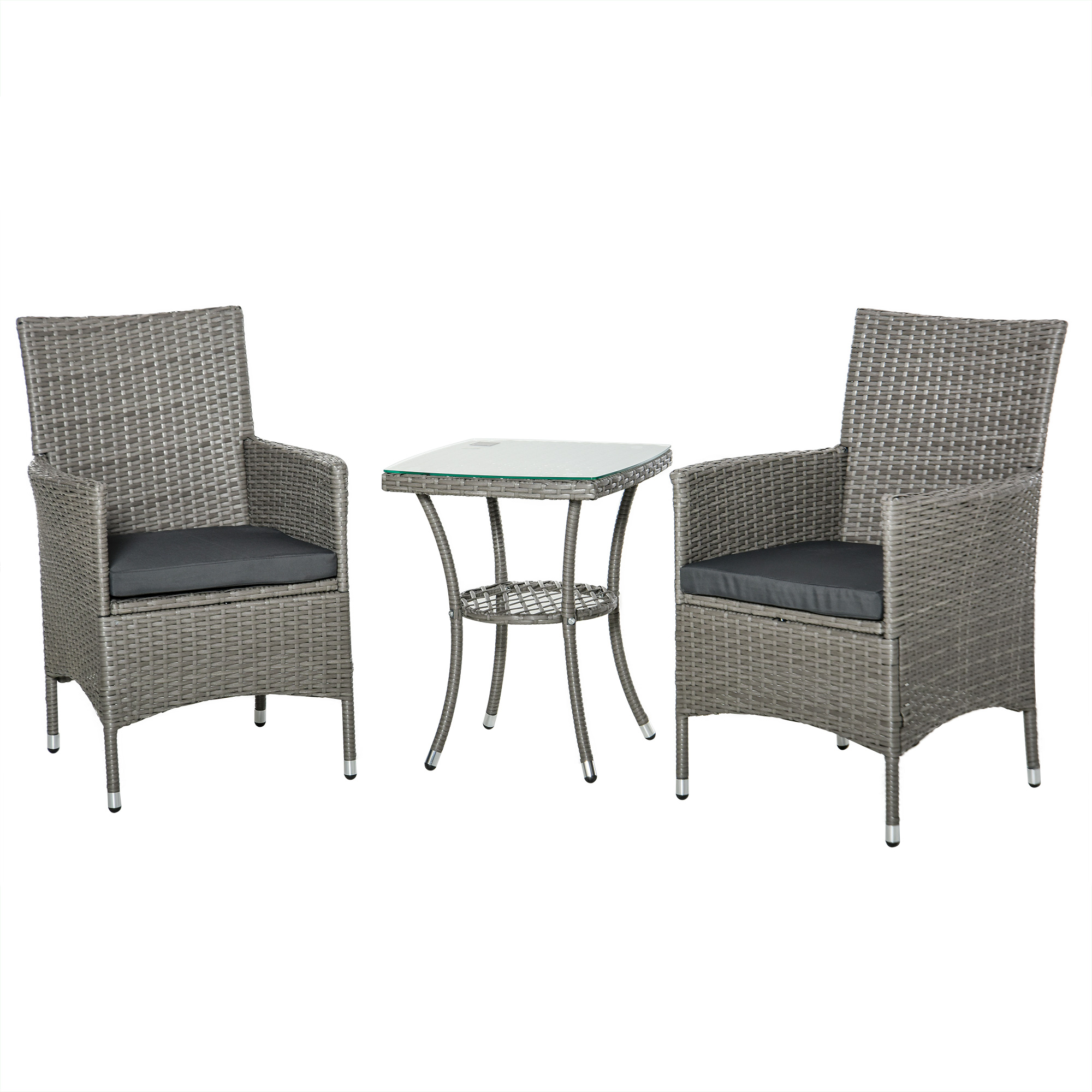Outsunny Set Tavolino e Sedie da Giardino, Set 3 Pezzi Salotto da Esterno con Poltrone in Rattan Grigio Aosom