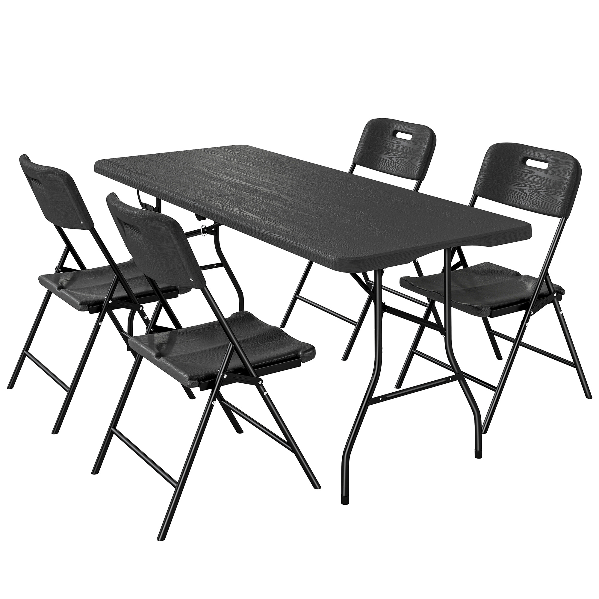 Outsunny Set Tavolo da Campeggio Pieghevole Set da Birreria con 4 Sedie, Nero Aosom Italy