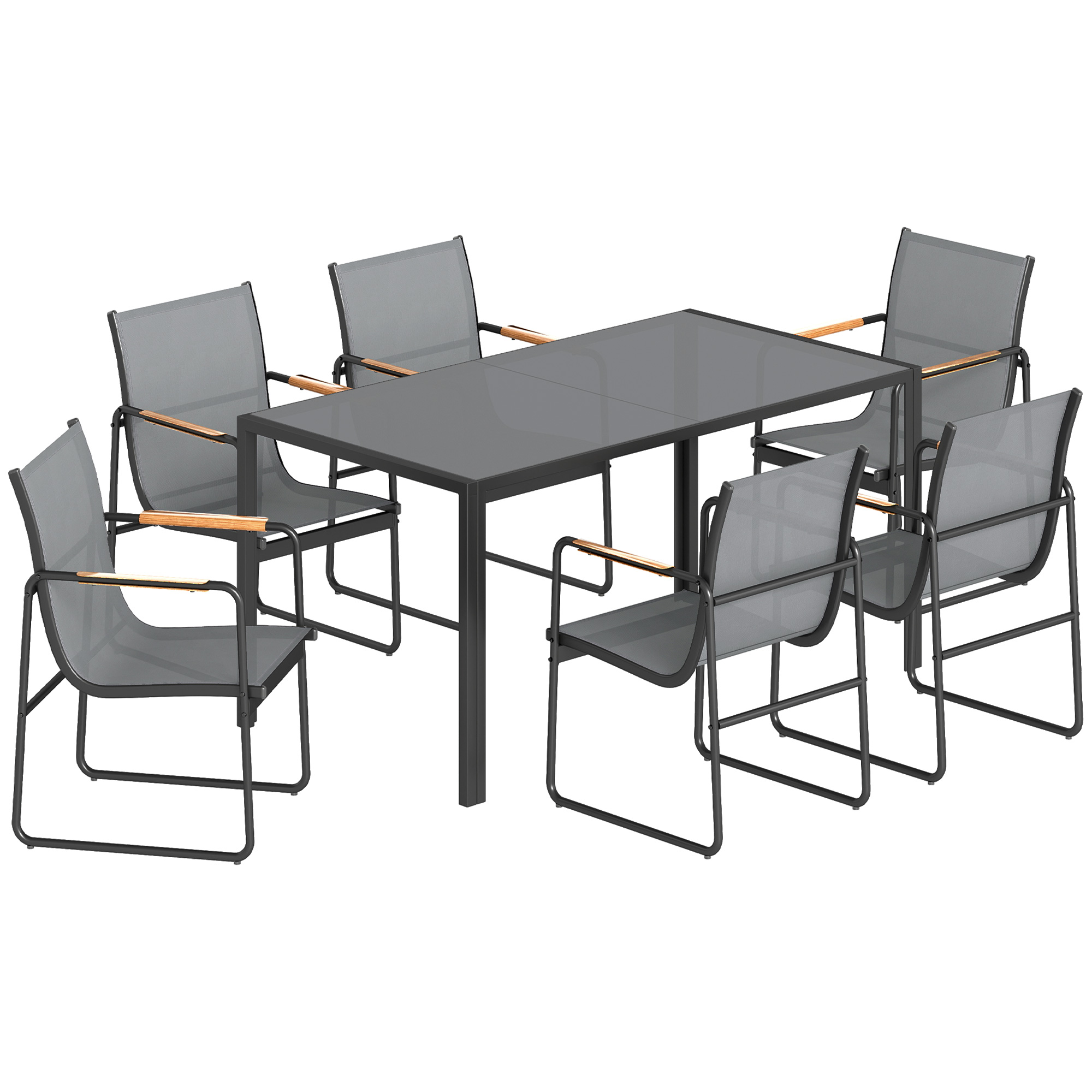 Outsunny Set Tavolo e Sedie da Giardino con Piano in Vetro Temperato e 6 Sedie Traspiranti per Terrazza/Patio Grigio Aosom Italy