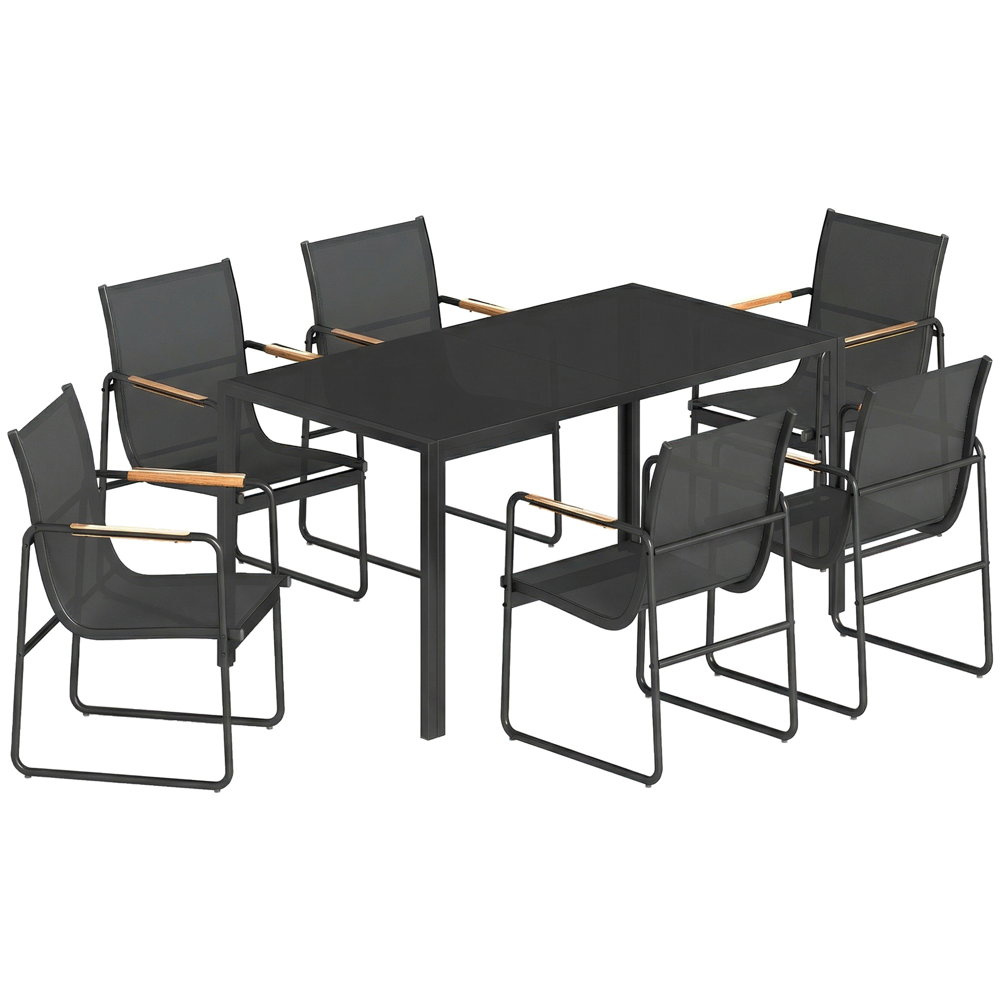Outsunny Set Tavolo e Sedie da Giardino Set Pranzo Esterno in Vetro 7 Pezzi Nero Aosom Italy
