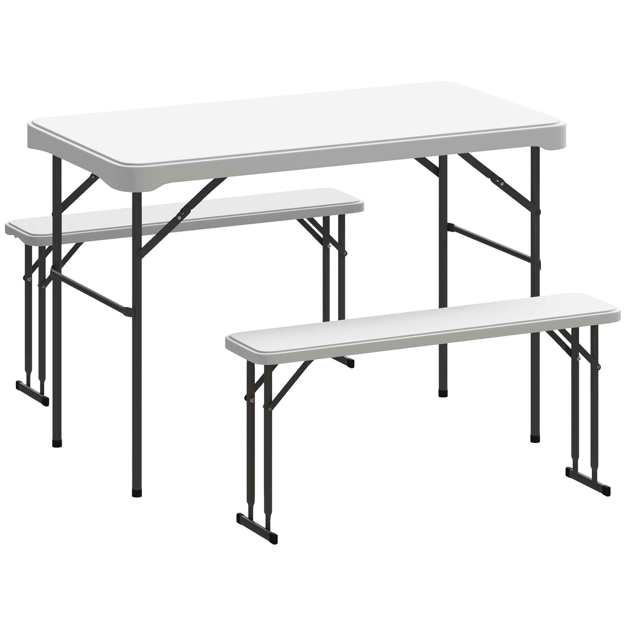 Outsunny Set tavolo pieghevole e panche da picnic 113 cm con maniglie di trasporto, tavolo e panca pieghevole grigio chiaro bianco Aosom Italy