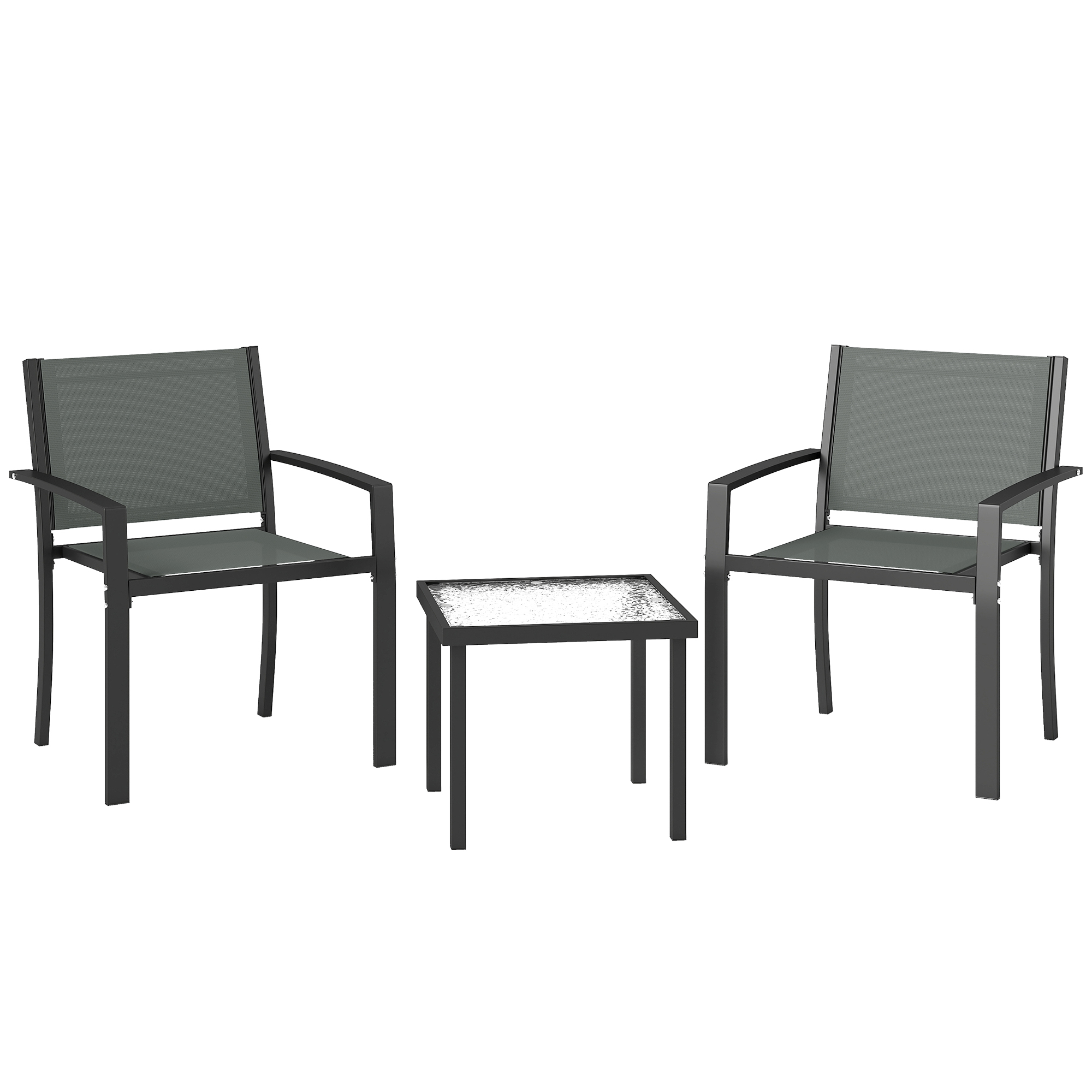 Outsunny Set terrazza 3 pezzi con sedie in textilene e tavolo vetro, Grigio chiaro Aosom Italy