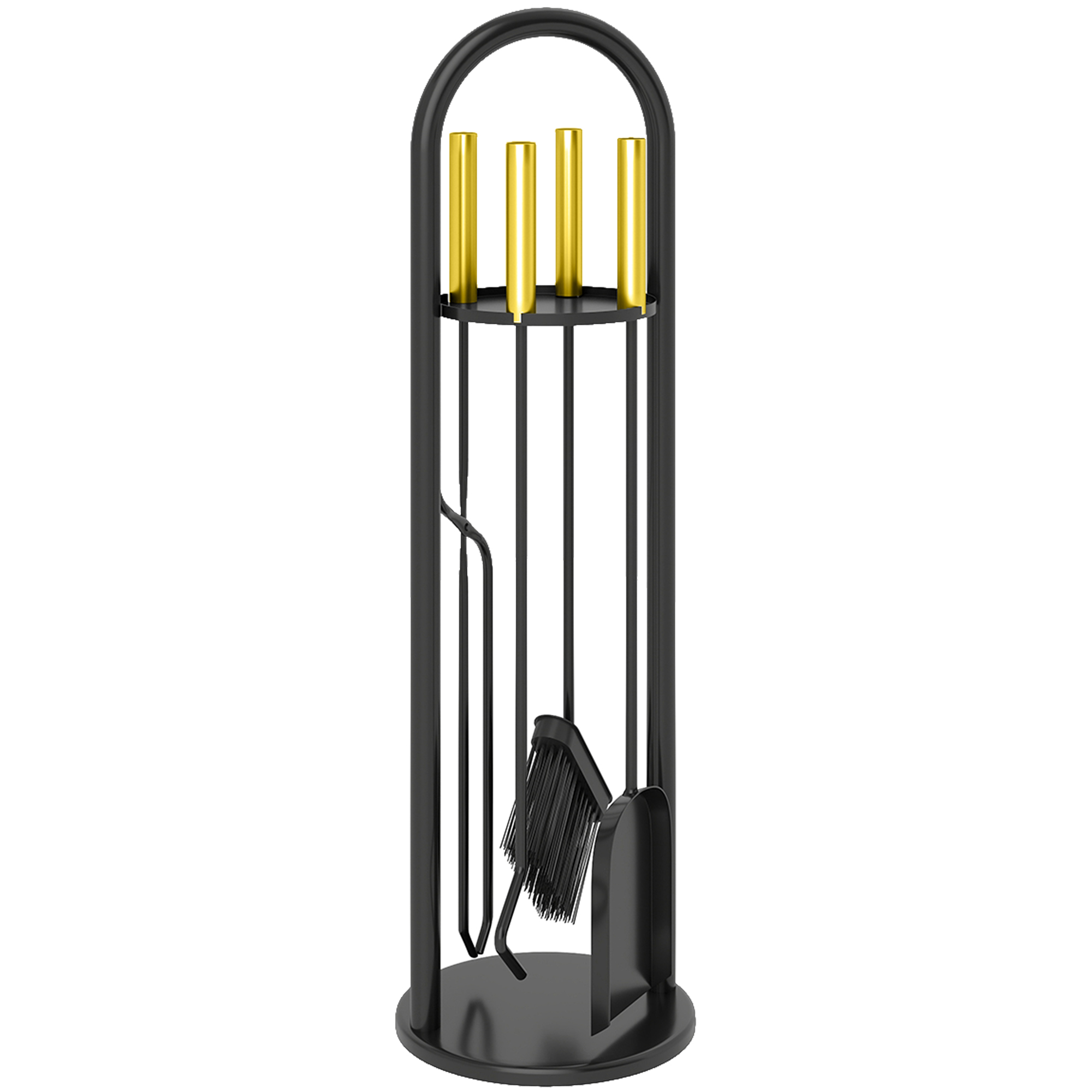 Outsunny Set Utensili per Camino di 5 Pezzi in Metallo con Scopa Paletta Pinze Attizzatoio e Supporto 20x20x71 cm Dorato Aosom Italy