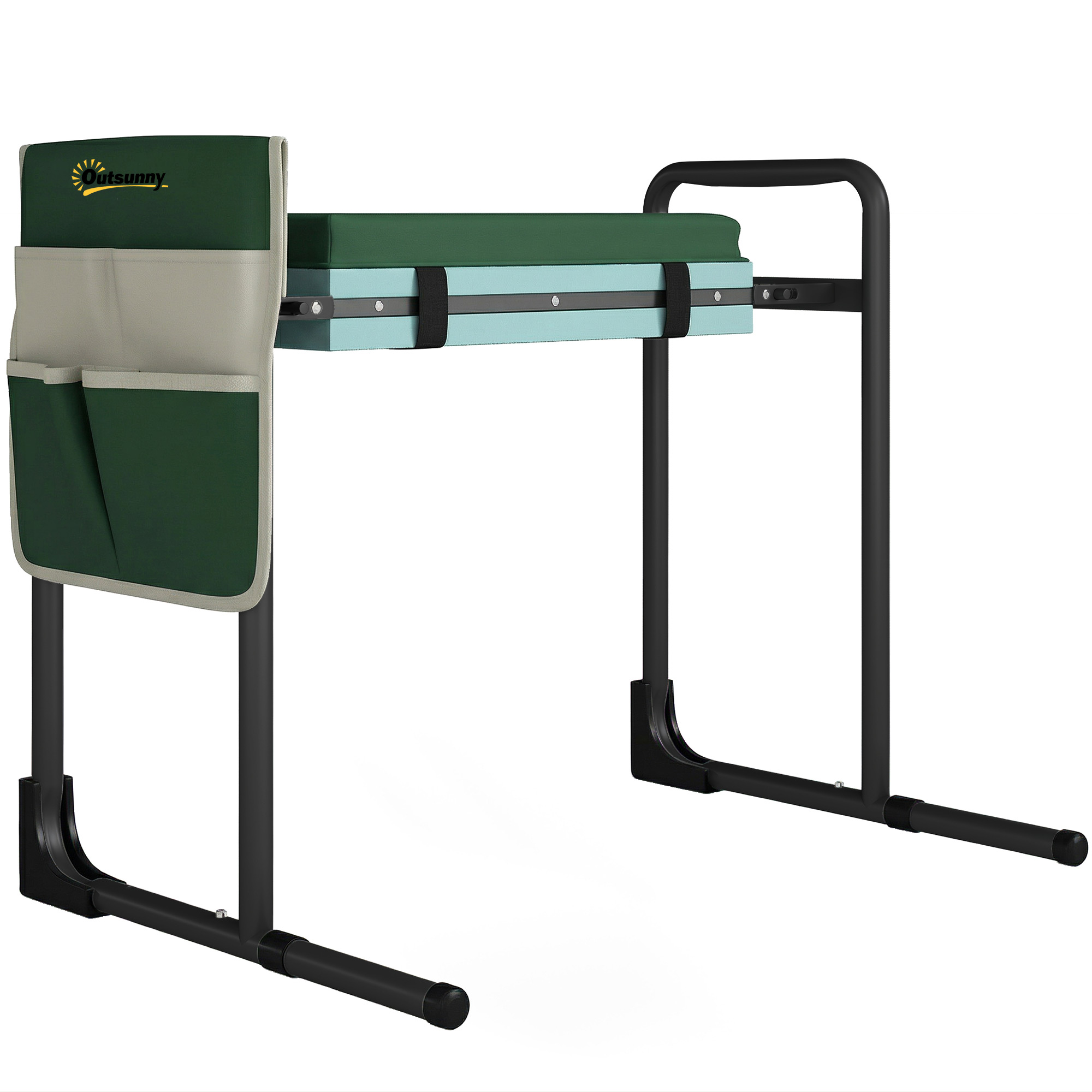 Outsunny Sgabello da Giardino con Area Ginocchia Spessa Imbottita e Gambe in Acciaio Estensibili, Portata 150 kg, Verde Aosom Italy