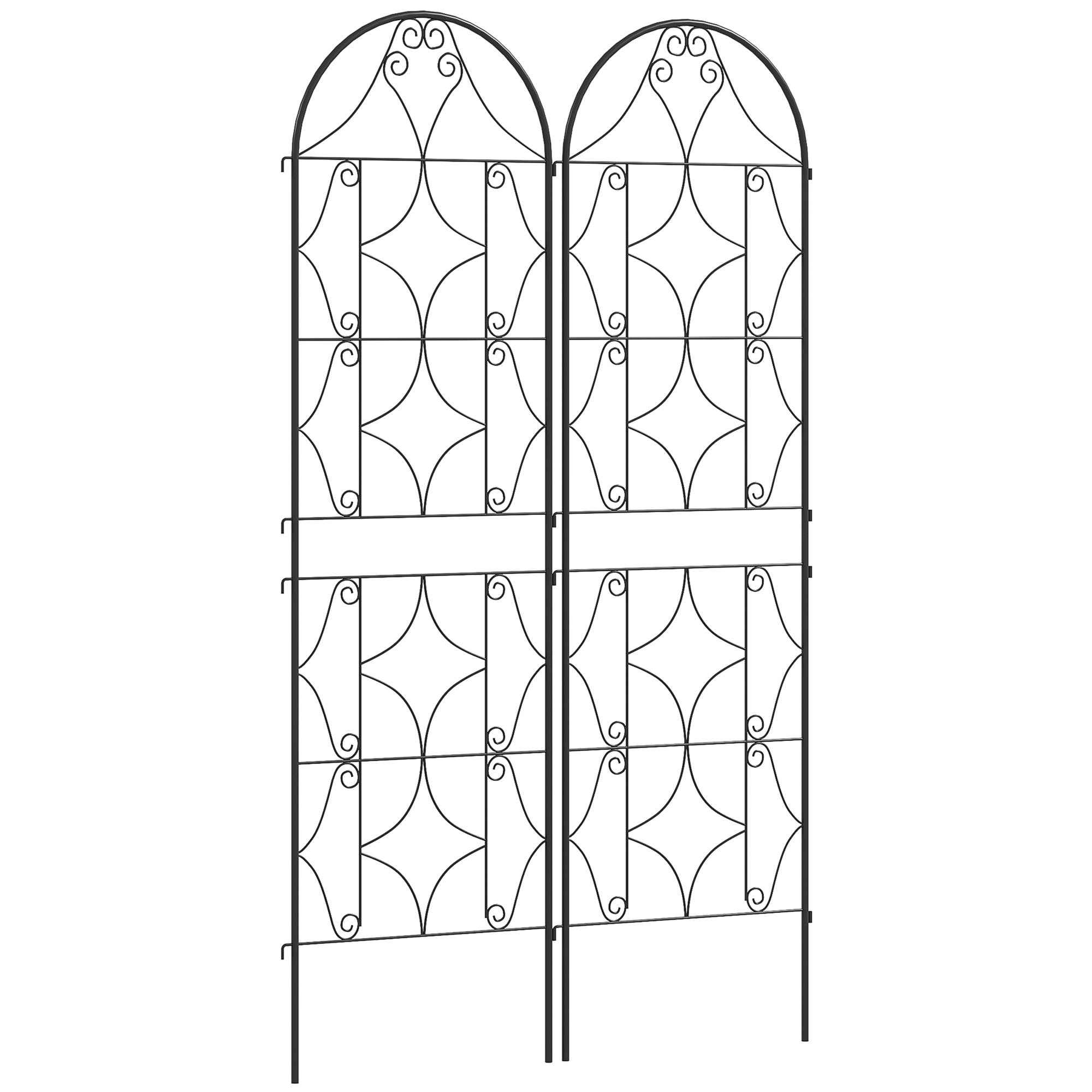 Outsunny Support per piante rampicanti con motivo set di 2 trellis da giardino per viti fiori verdure metallo 50 x 180 cm nero