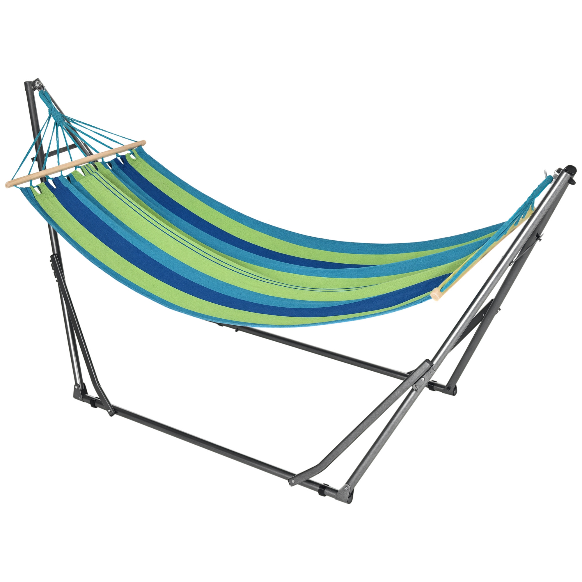 Outsunny Supporto con Amaca Autoportante Pieghevole, Amaca in Cotone e Struttura in Acciaio, Capacità max. 120kg, 270x100x94cm Aosom
