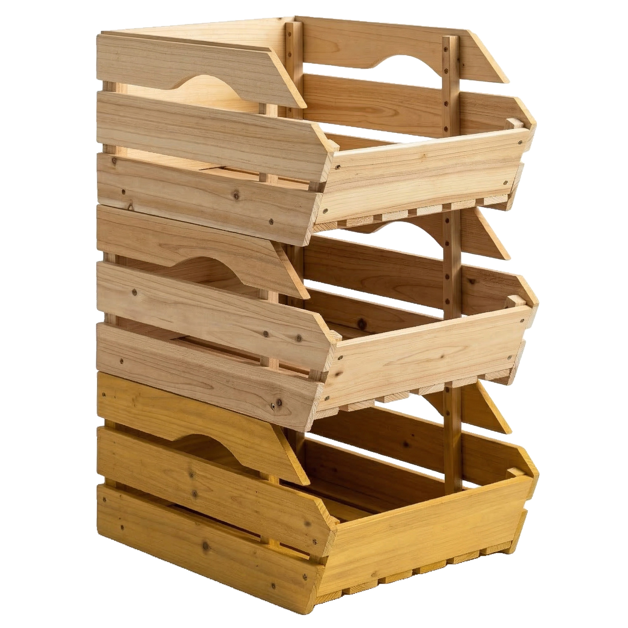 Outsunny Supporto con Cestelli per Frutta in Legno di Pino a 3 Ripiani Rimovibili, per Frutta e Verdura, 37,5x27x60 cm, Naturale Aosom Italy
