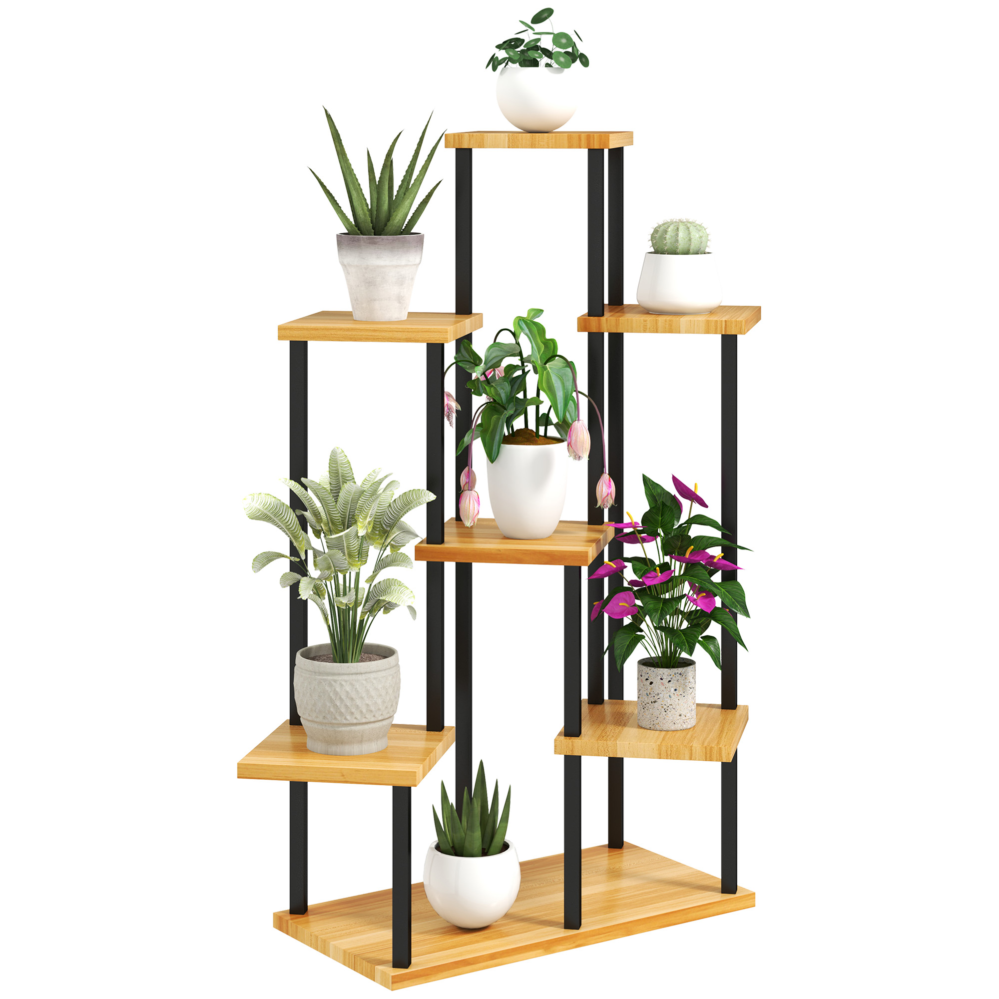 Outsunny Supporto per piante a 7 livelli per interno ed esterno, scaffale piante in acciaio e legno, legno naturale Outsunny Supporto per piante a 7 livelli per interno ed esterno, scaffale piante in acciaio e legno, legno naturale