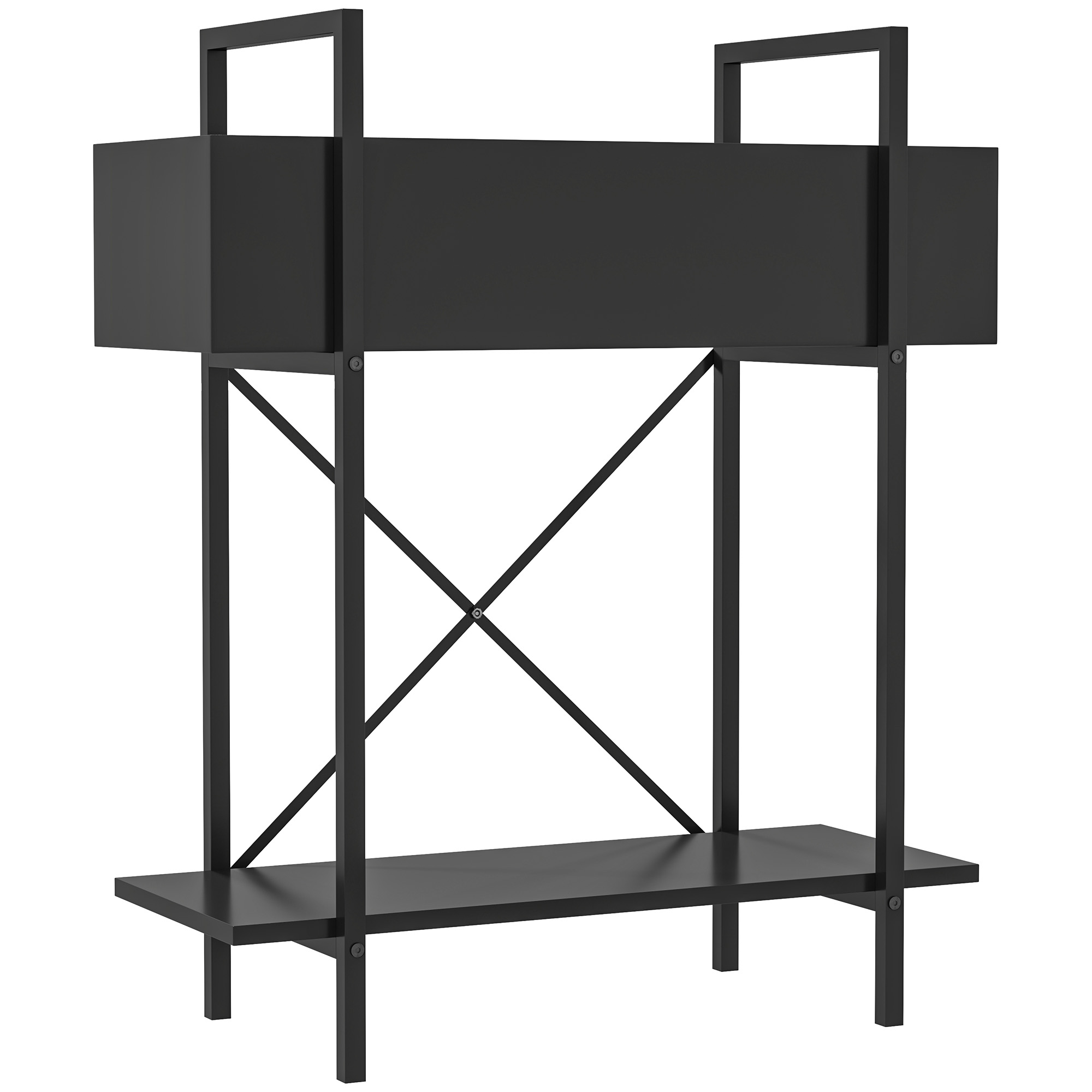 Outsunny Supporto per piante da interno a 2 livelli, con fori di drenaggio, in metallo, 60 x 25 x 70 cm, Nero Aosom Italy