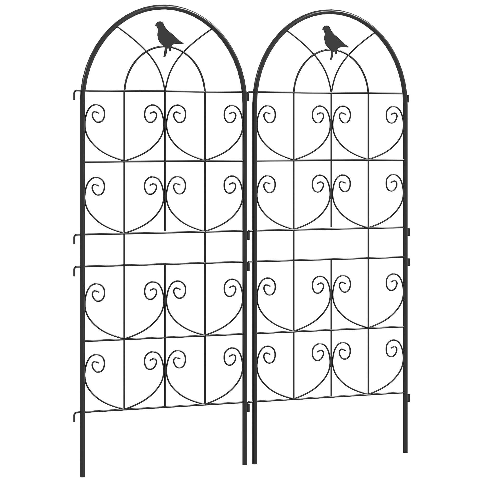 Outsunny Supporto per piante rampicanti con uccelli set da 2 grigliati da giardino per ortaggi vite fiore metallo 50 x 120 cm nero Aosom Italy