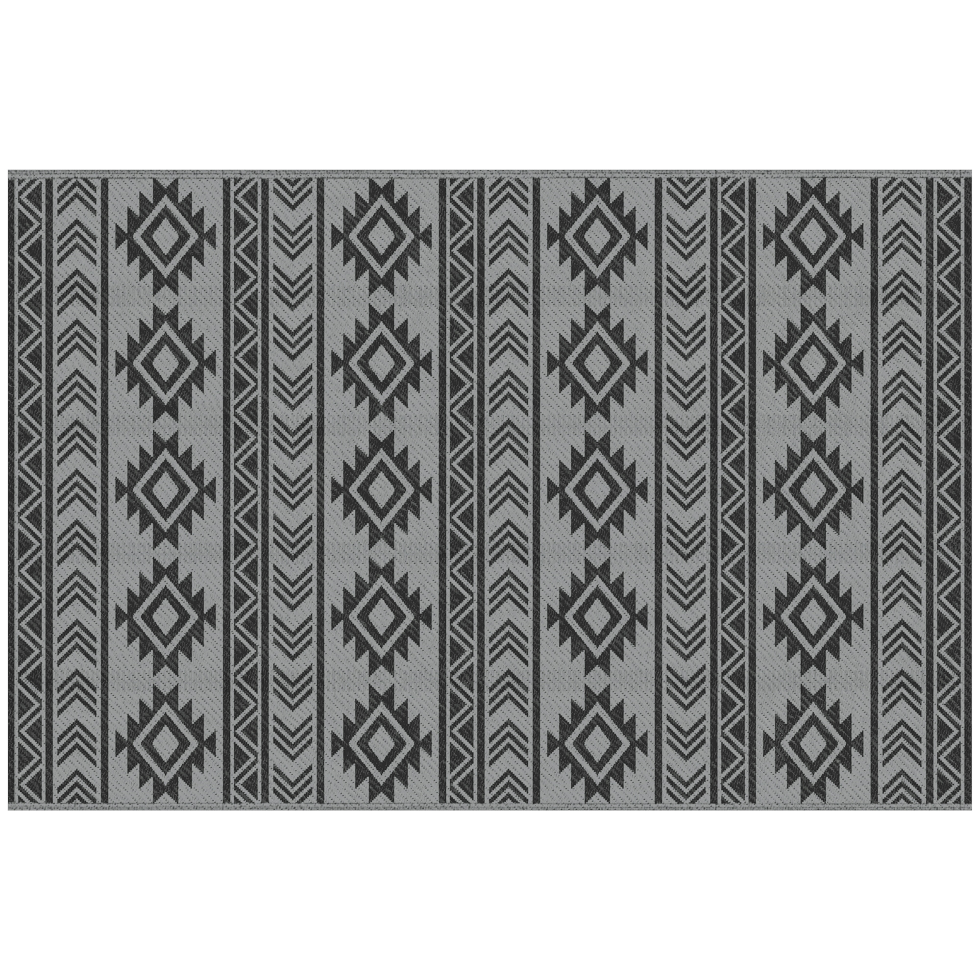 Outsunny Tappeto Moderno per Esterni Nero e Grigio in PP con Design Reversibile e Pieghevole, 182x274 cm Aosom