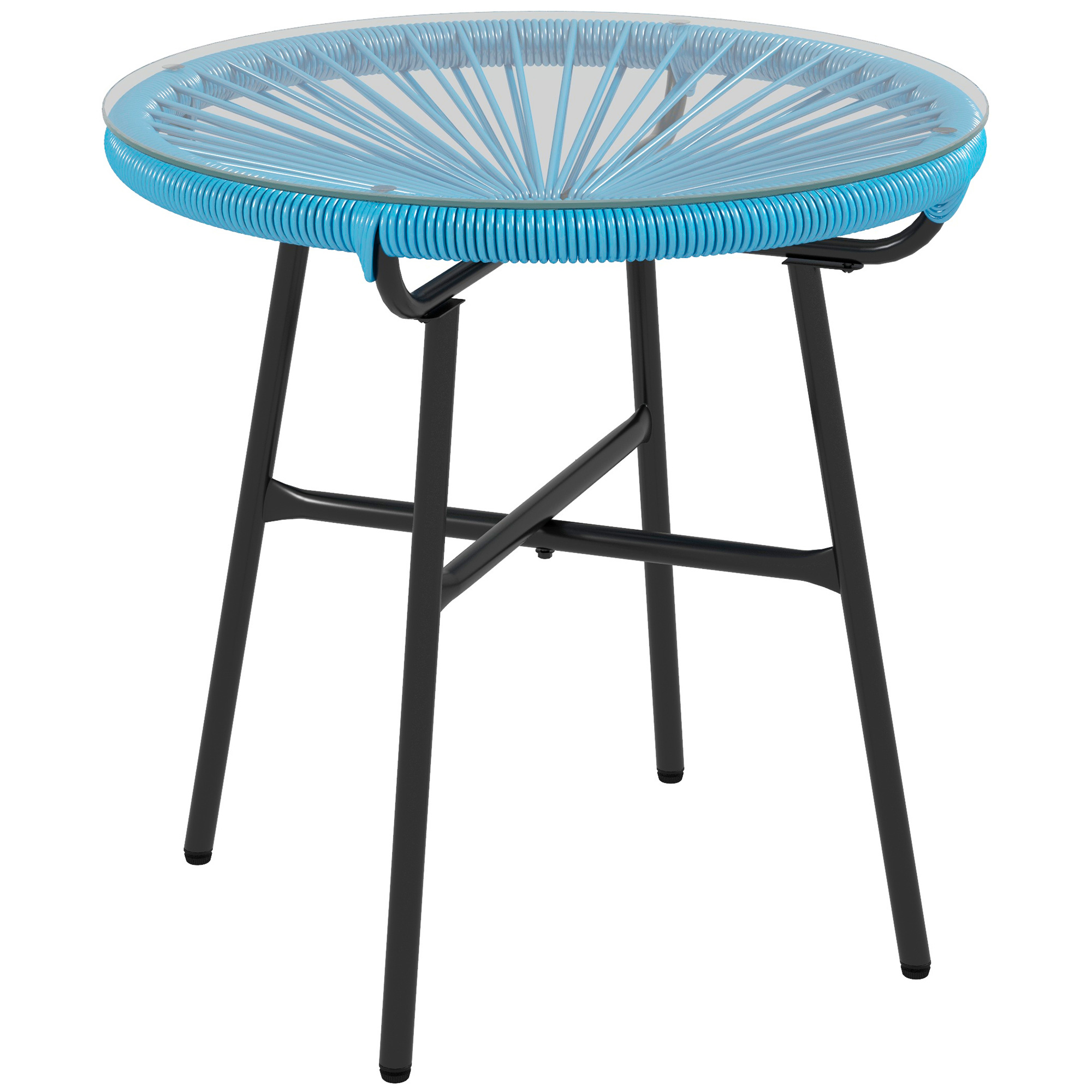 Outsunny Tavolino basso rotondo da giardino in resina effetto rattan metallo e piano in vetro temperato Ø 50 x 50H cm