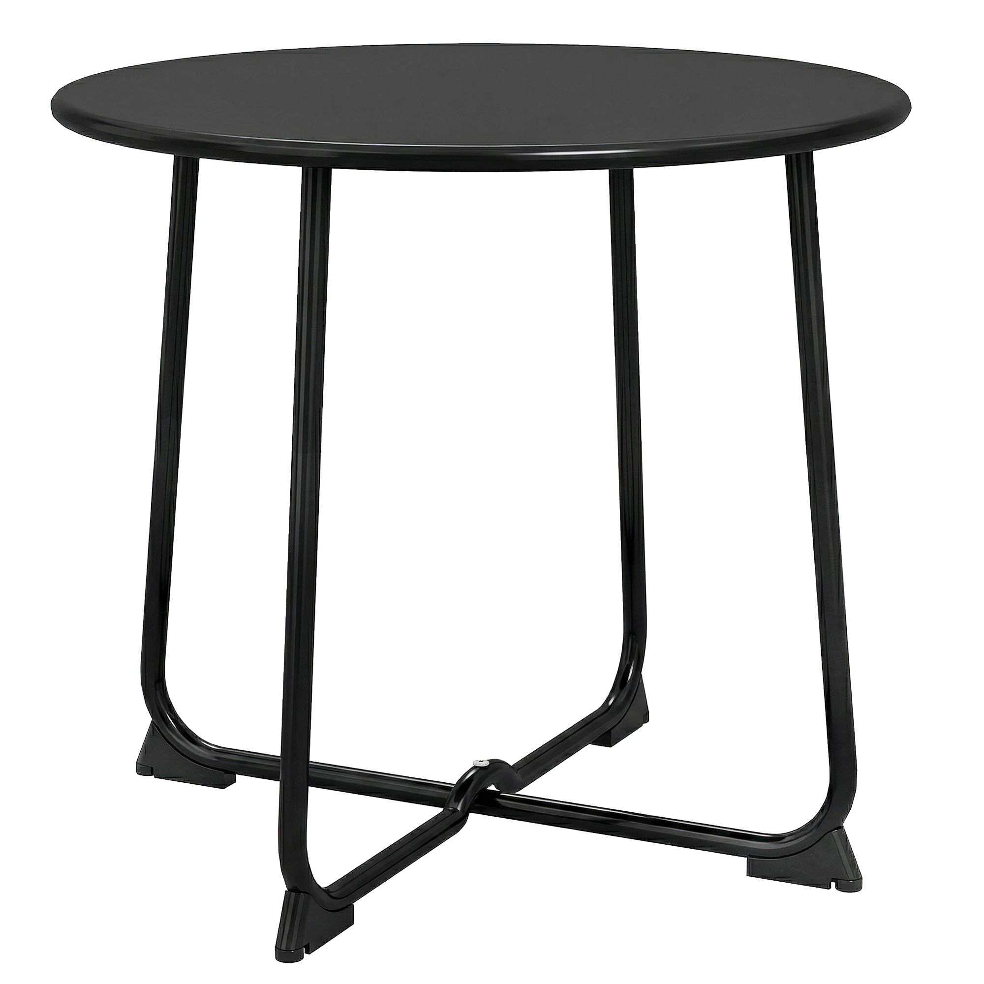 Outsunny Tavolino da Caffè da Esterno Rotondo 50 cm, Tavolo in Metallo con Base a X e Piedini Antiscivolo, Nero Aosom Italy