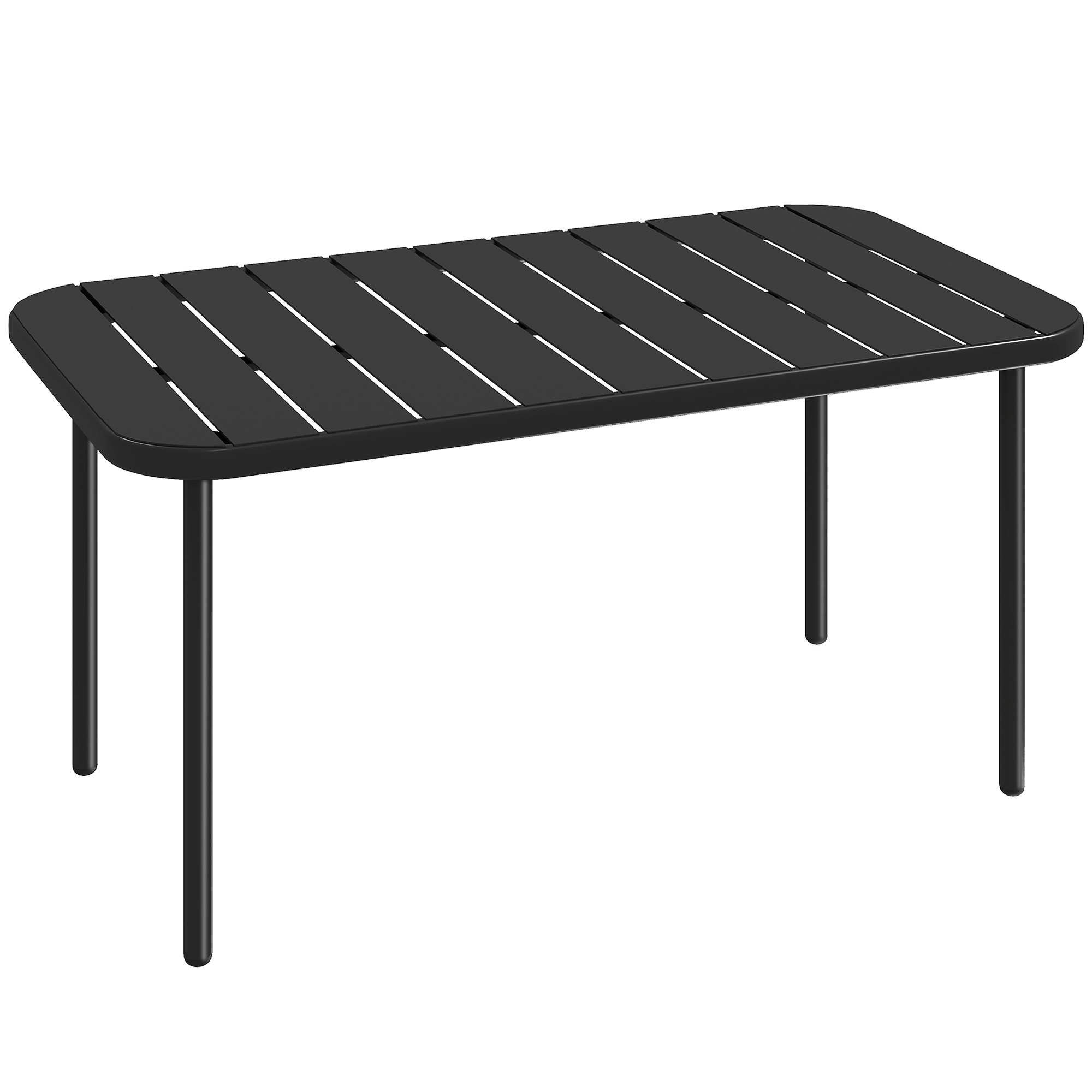 Outsunny Tavolino da esterno, tavolo patio rettangolare in metallo resistente alle intemperie con piano a doghe per esterni Aosom Italy