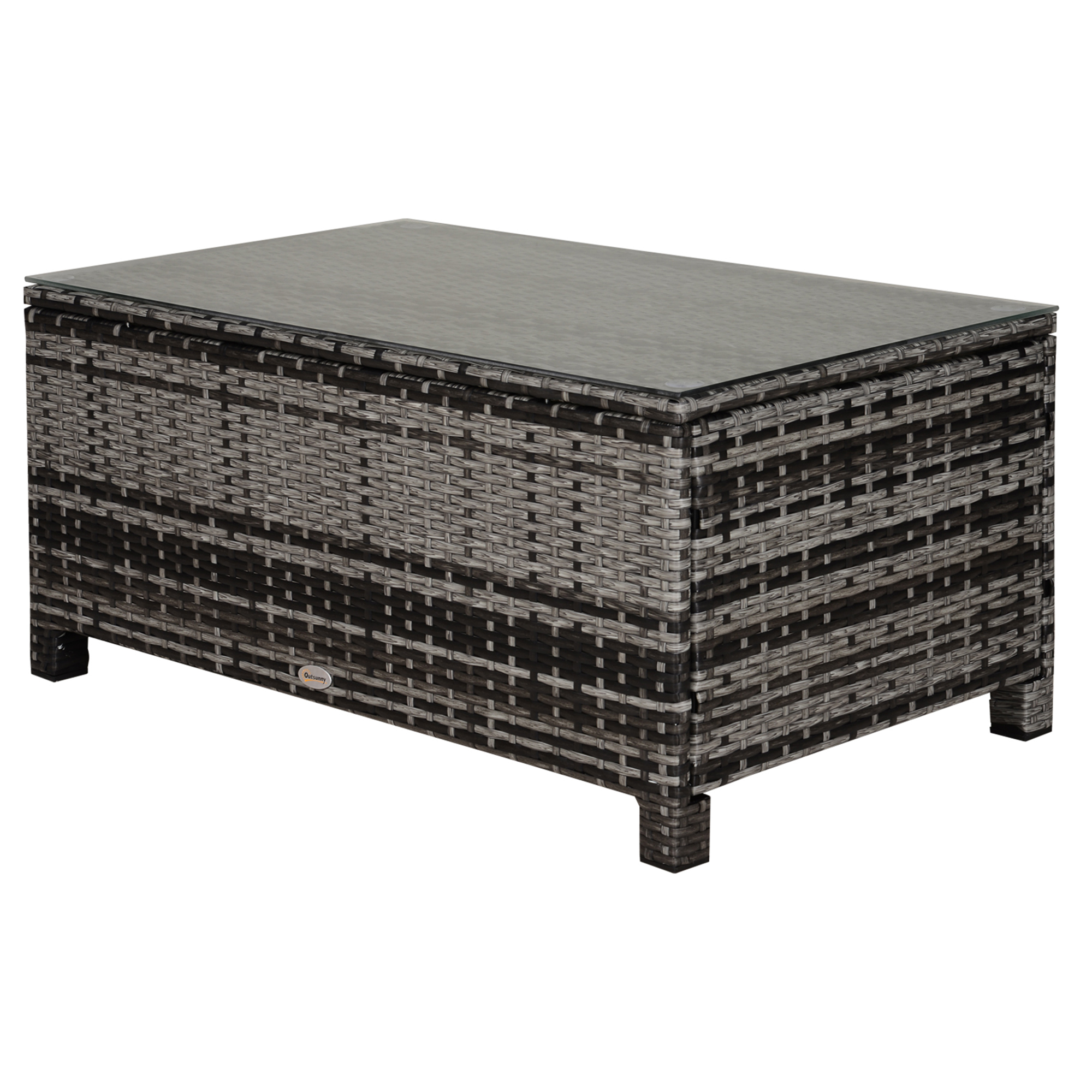 Outsunny Tavolino da Giardino con Piano in Vetro temperato 5 mm rattan intrecciato 85 x 50 x 39cm Max. 70 kg grigio