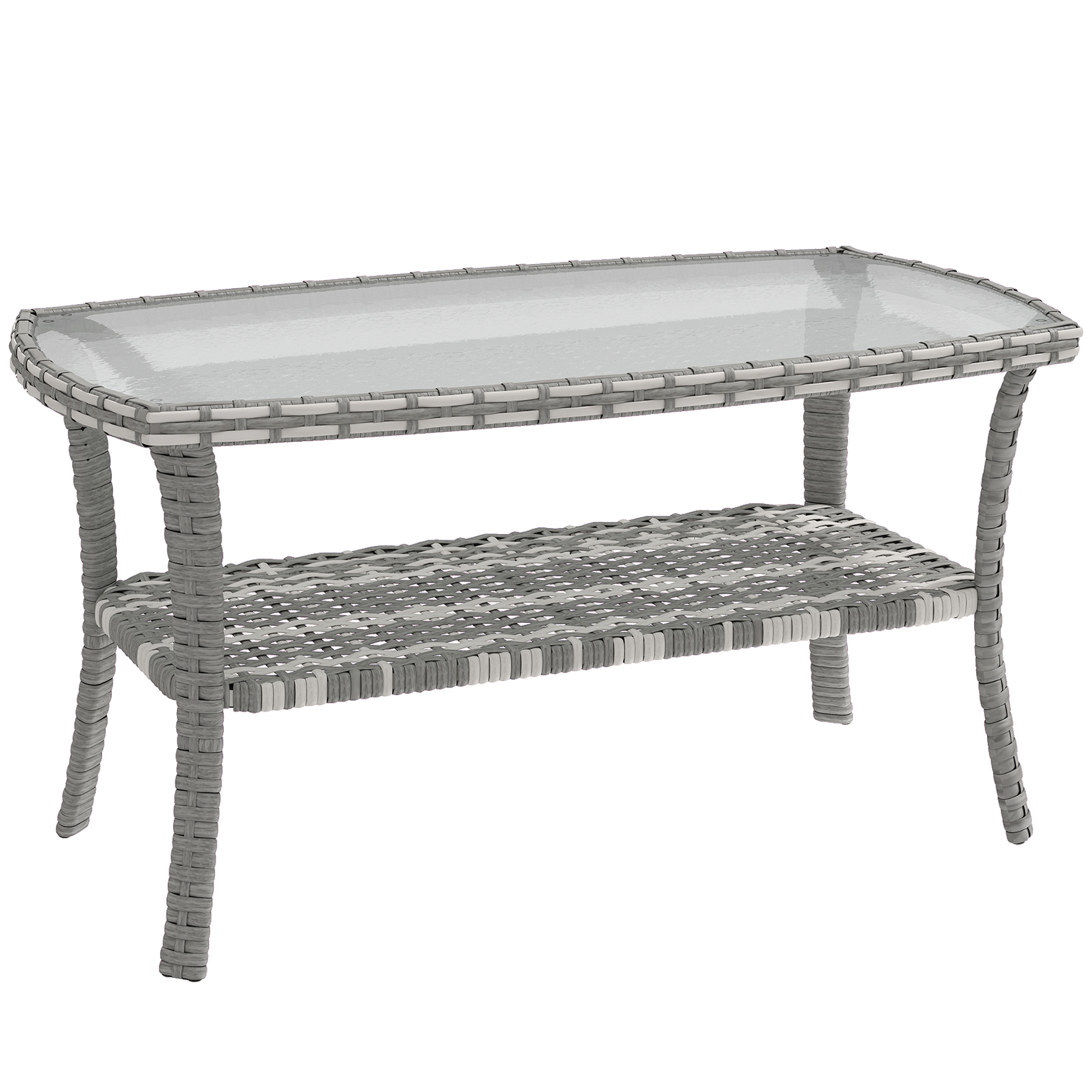 Outsunny Tavolino da Giardino Esterno Rettangolare in Rattan con Ripiano Piano in Vetro Temperato a Onde 90x50x45 cm Grigio Scuro Aosom Italy