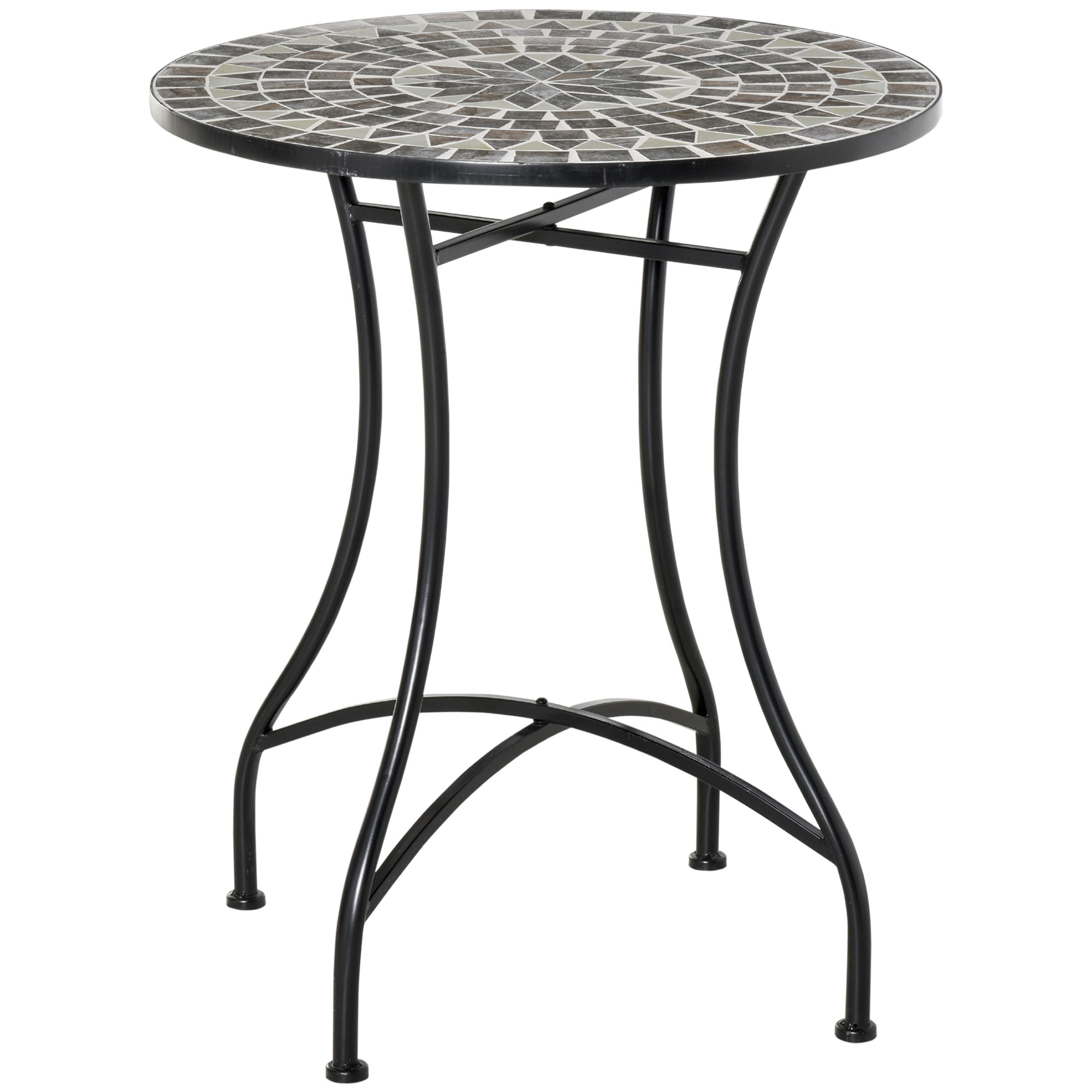 Outsunny Tavolino da Giardino in Metallo e Ceramica, Tavolo da Esterno per Terrazzo o Balcone, Diametro 60x71cm, Nero Aosom