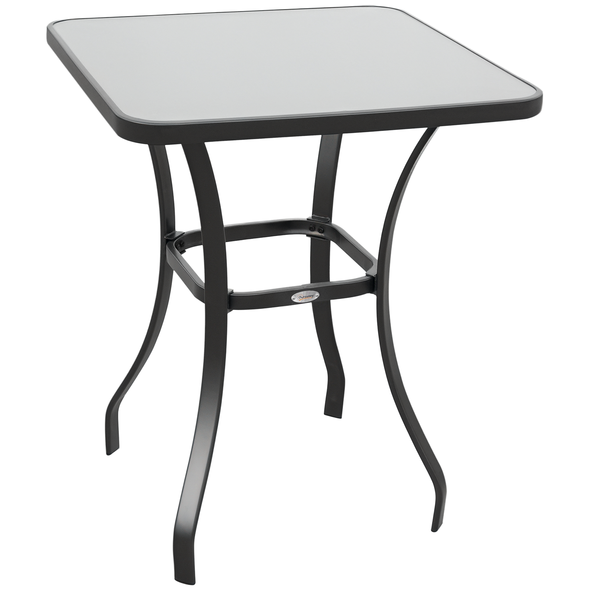 Outsunny Tavolino da Giardino in Metallo Nero, Piano in Vetro Temperato, Design Elegante, 68.5x68.5x84cm - Perfetto per Esterni Aosom
