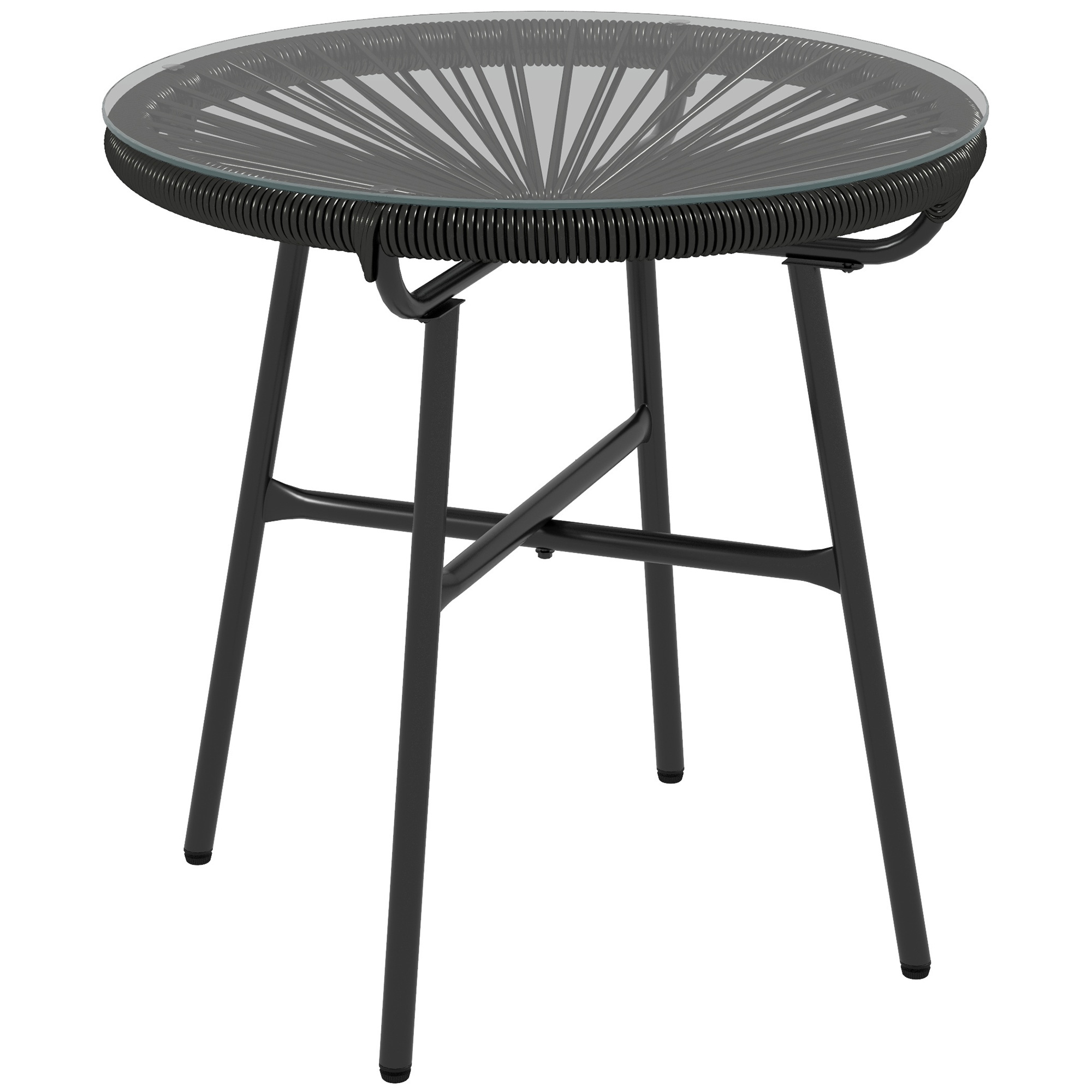 Outsunny Tavolino da Giardino in Stile Boho in Rattan PE, Superficie in Vetro Temperato, 50x50x50 cm, Nero Aosom Italy