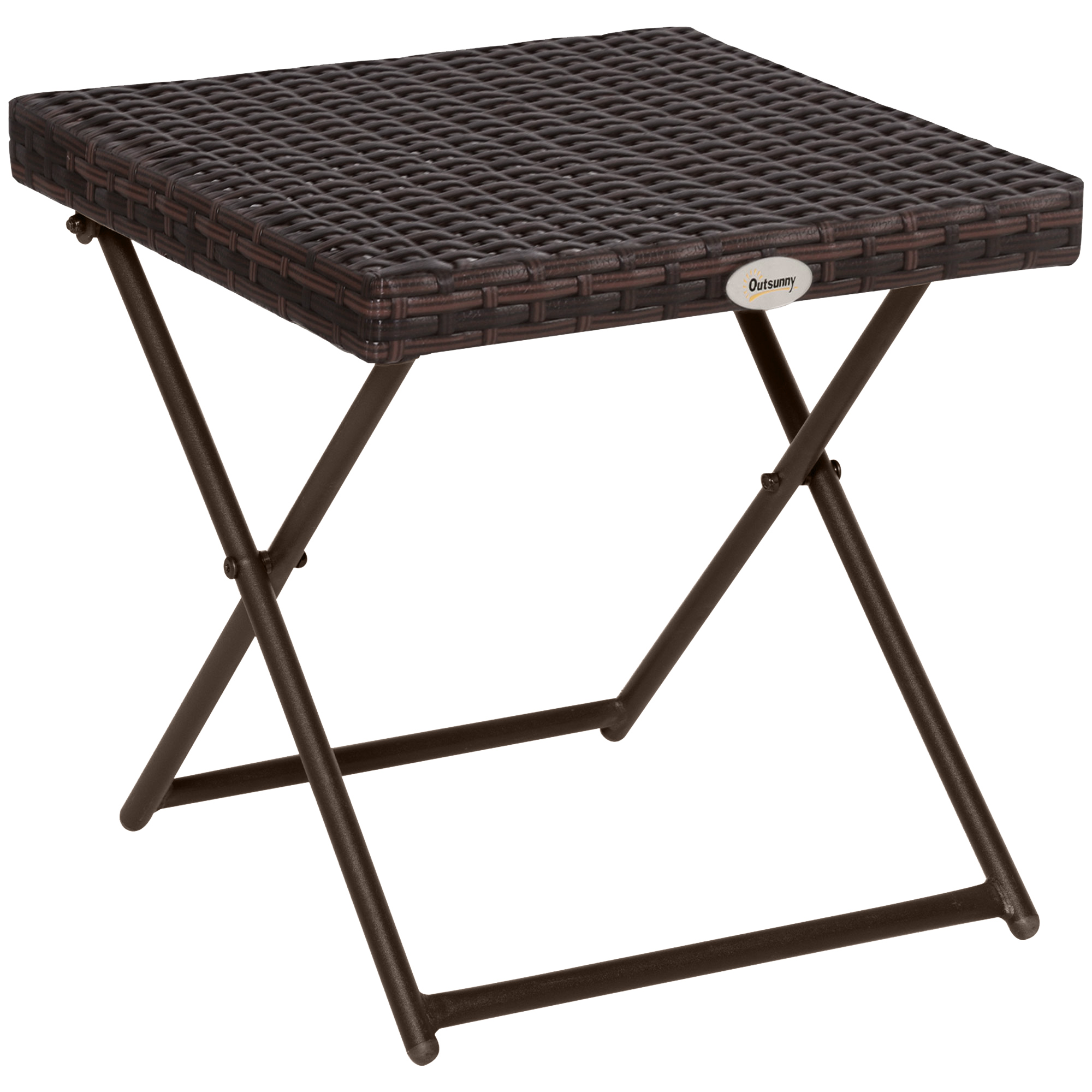 Outsunny Tavolino da Giardino Pieghevole in Rattan Sintetico e Struttura in Acciaio, Marrone, 40x40x40cm Aosom