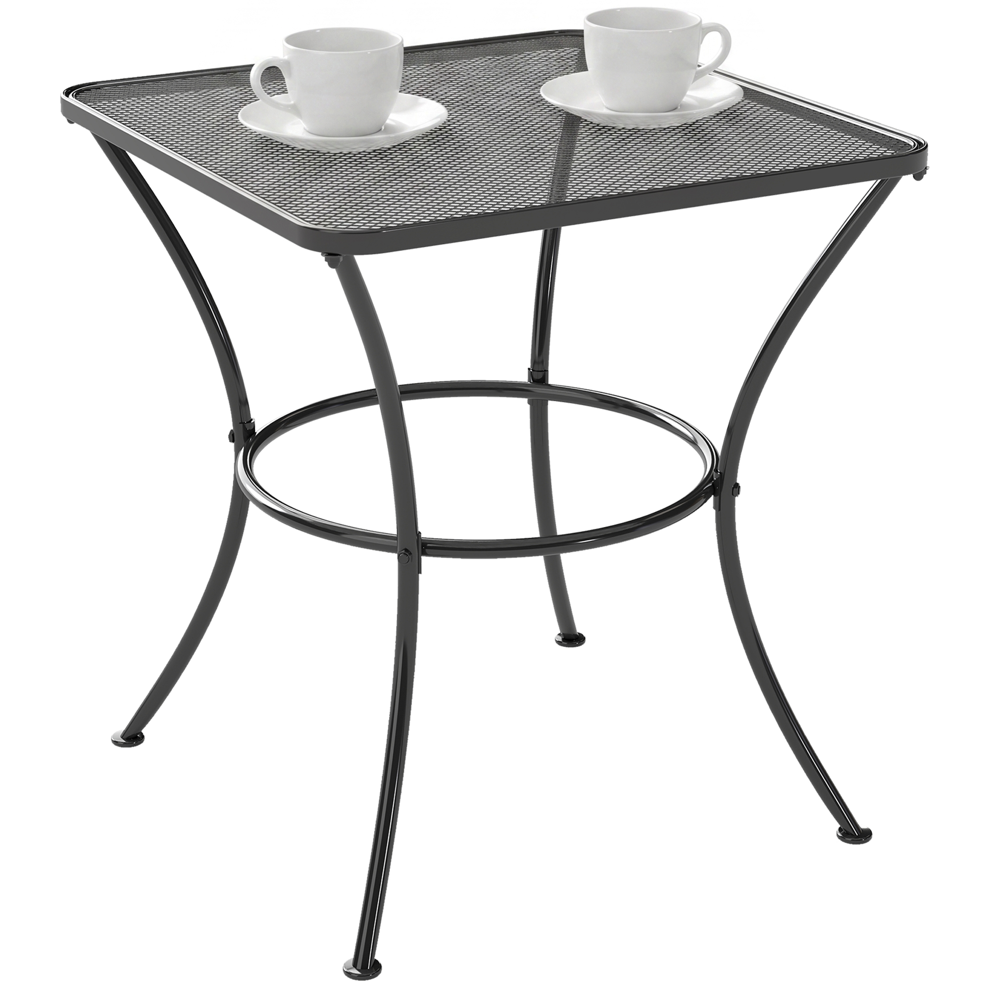 Outsunny Tavolino da Giardino Quadrato in Acciaio con Piano Traforato, 45x45x50 cm, Nero