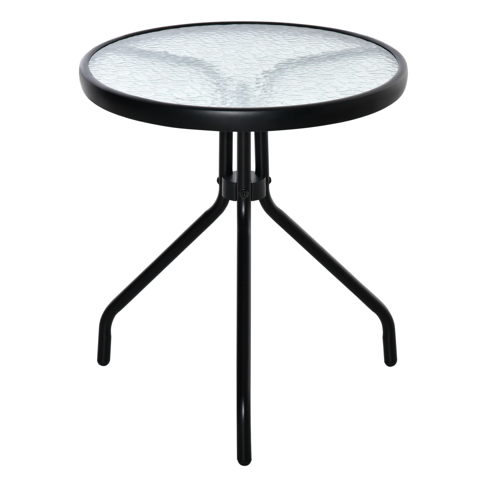 Outsunny Tavolino da Giardino Rotondo con Ripiano in Vetro, Tavolino da Caffè per Interni ed Esterni, Φ50x55cm, Nero Aosom