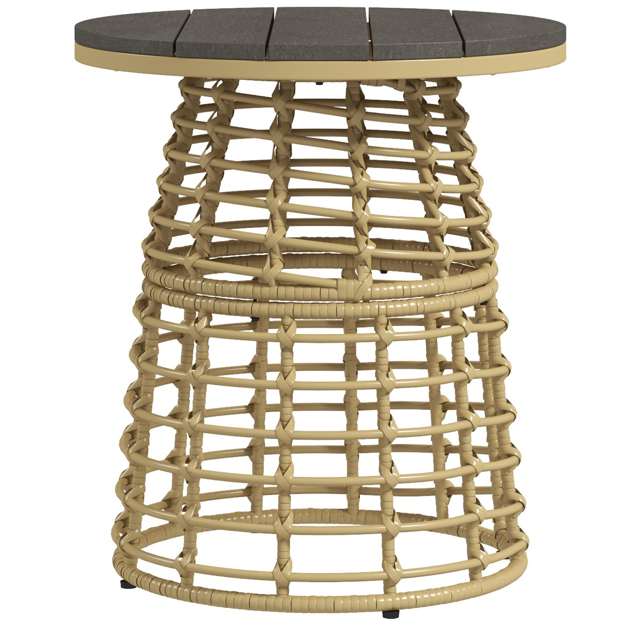 Outsunny Tavolino da giardino rotondo in resina dall'aspetto rattan metallo e piano composito, dim. Ø45 x 50H cm