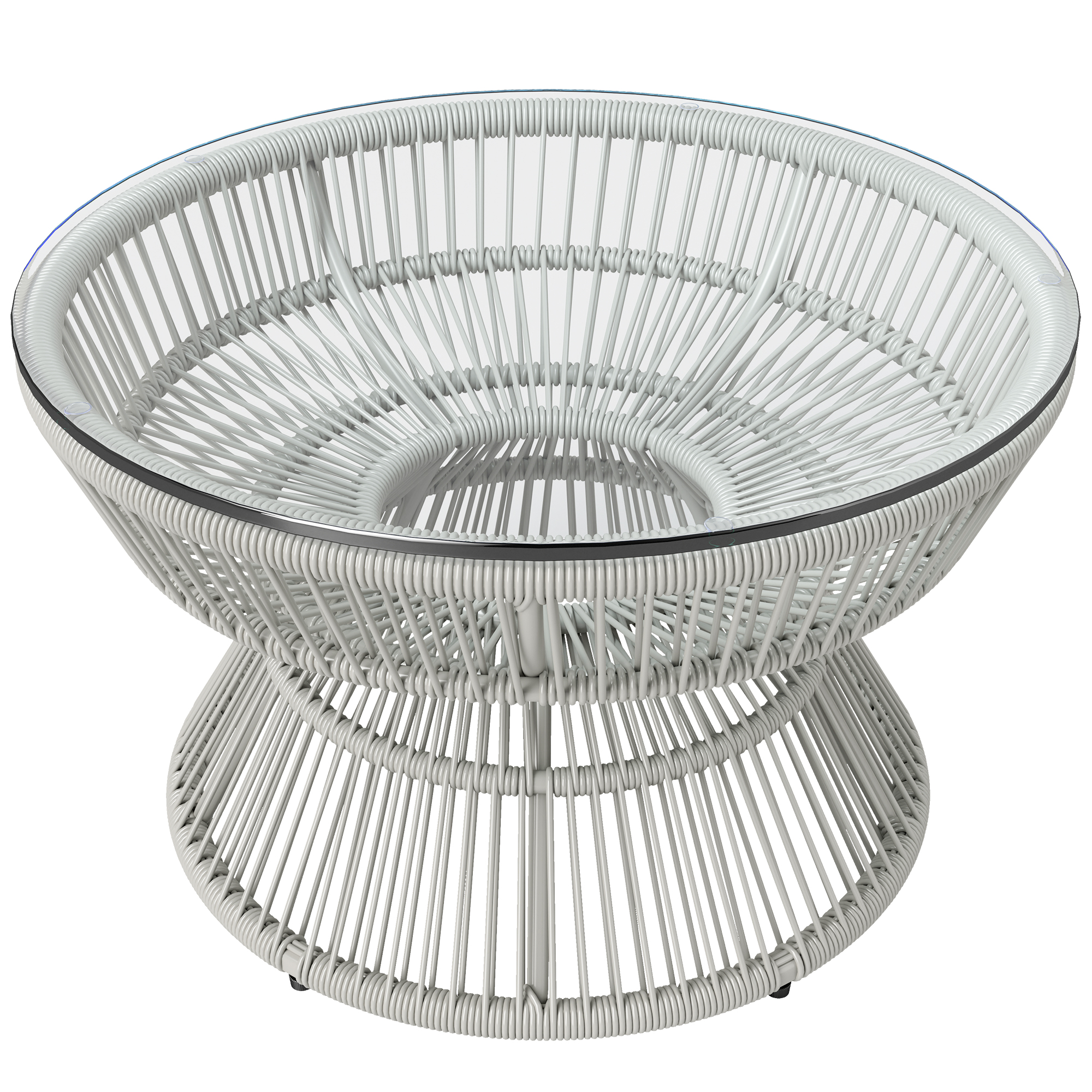 Outsunny Tavolino da giardino rotondo, tavolino d'appoggio in resina effetto rattan e piano in vetro temperato Ø 60 x 37H cm