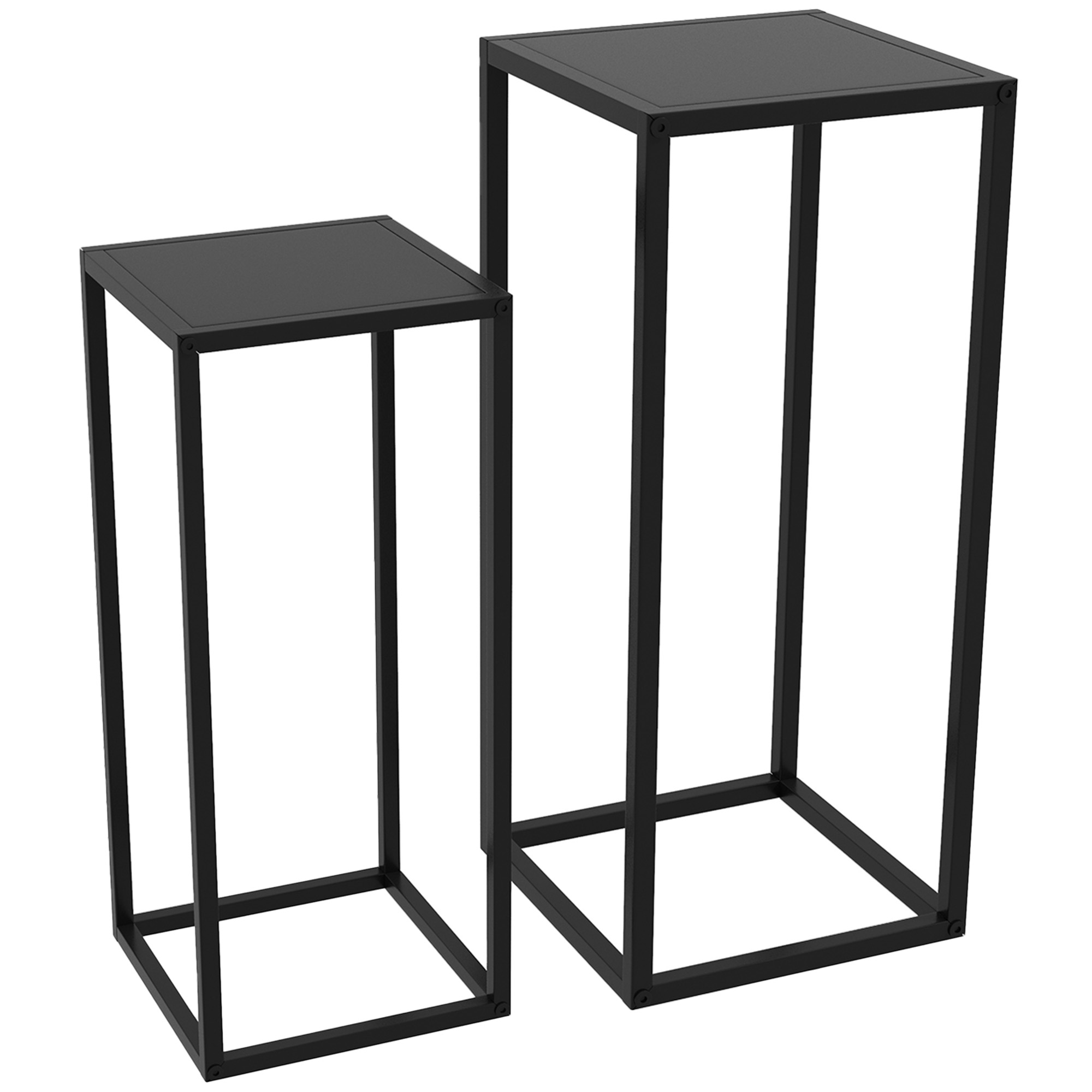 Outsunny Tavolino Portapiante Set 2 Pezzi in Acciaio per Interni ed Esterni, 25x25x58.5 cm e 31x31x65 cm, Nero Outsunny Tavolino Portapiante Set 2 Pezzi in Acciaio per Interni ed Esterni, 25x25x58.5 cm e 31x31x65 cm, Nero