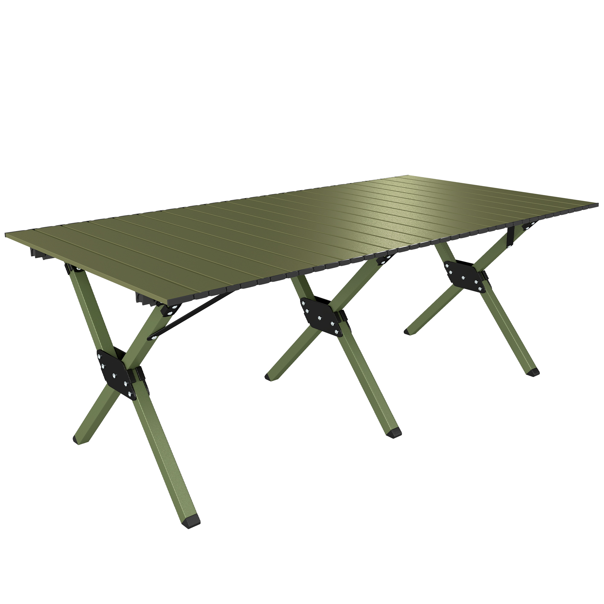 Outsunny Tavolo da Campeggio Pieghevole 116 cm, Tavolo da Picnic Impermeabile con Piano Arrotolabile e Struttura in Metallo, Verde Aosom Italy
