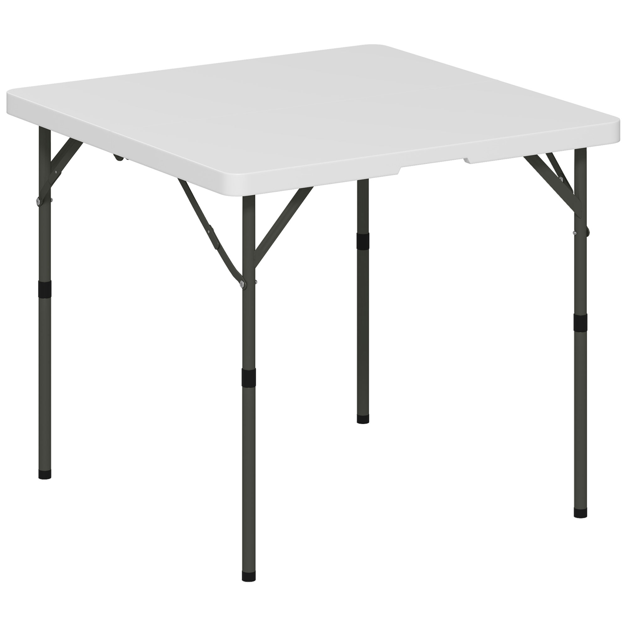 Outsunny Tavolo da Campeggio Pieghevole con 2 Altezze Regolabili in HDPE e Metallo, 86x86x74 cm, Bianco