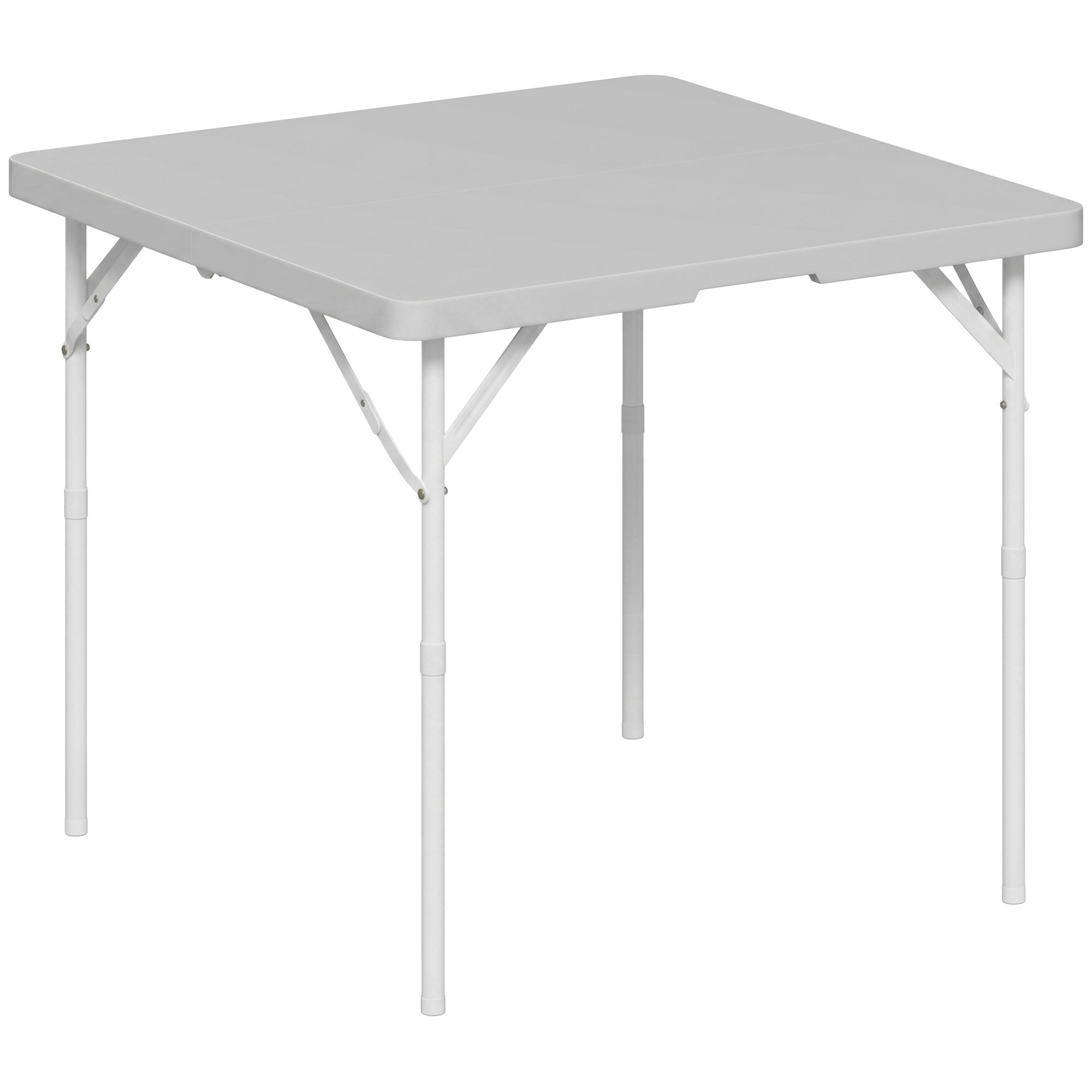 Outsunny Tavolo da Campeggio Pieghevole e Regolabile su 2 Altezze, in HDPE e Metallo, 86x86x74 cm, Bianco Aosom Italy
