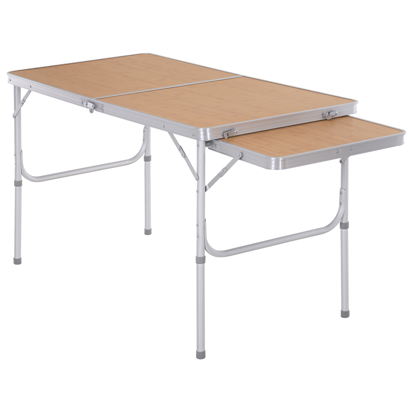 Outsunny Tavolo da Campeggio Pieghevole ed Espandibile con 2 livelli di altezza, in Alluminio, 120 x 60 x 40/70cm, Colore Legno Aosom Italy