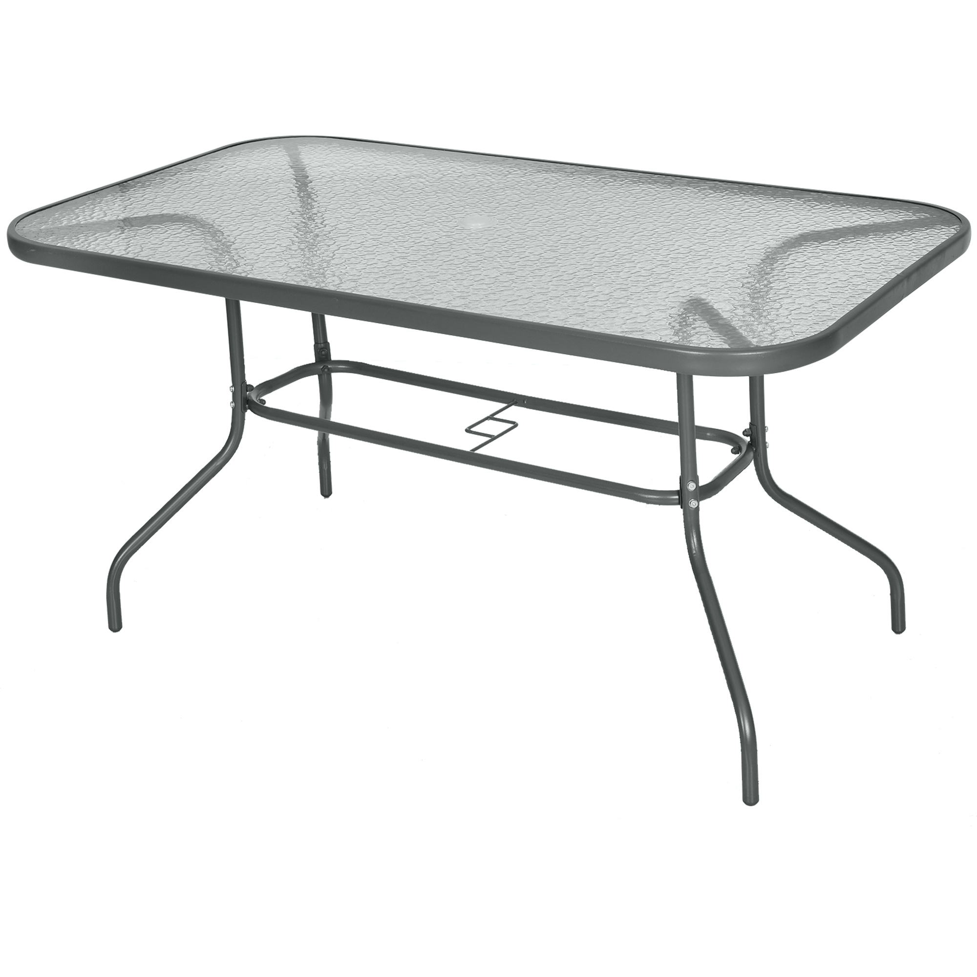 Outsunny Tavolo da Esterno in Metallo e Vetro Temperato con Foro Ombrellone, per Terrazzo/Giardino/Veranda, 140x80x70cm Aosom