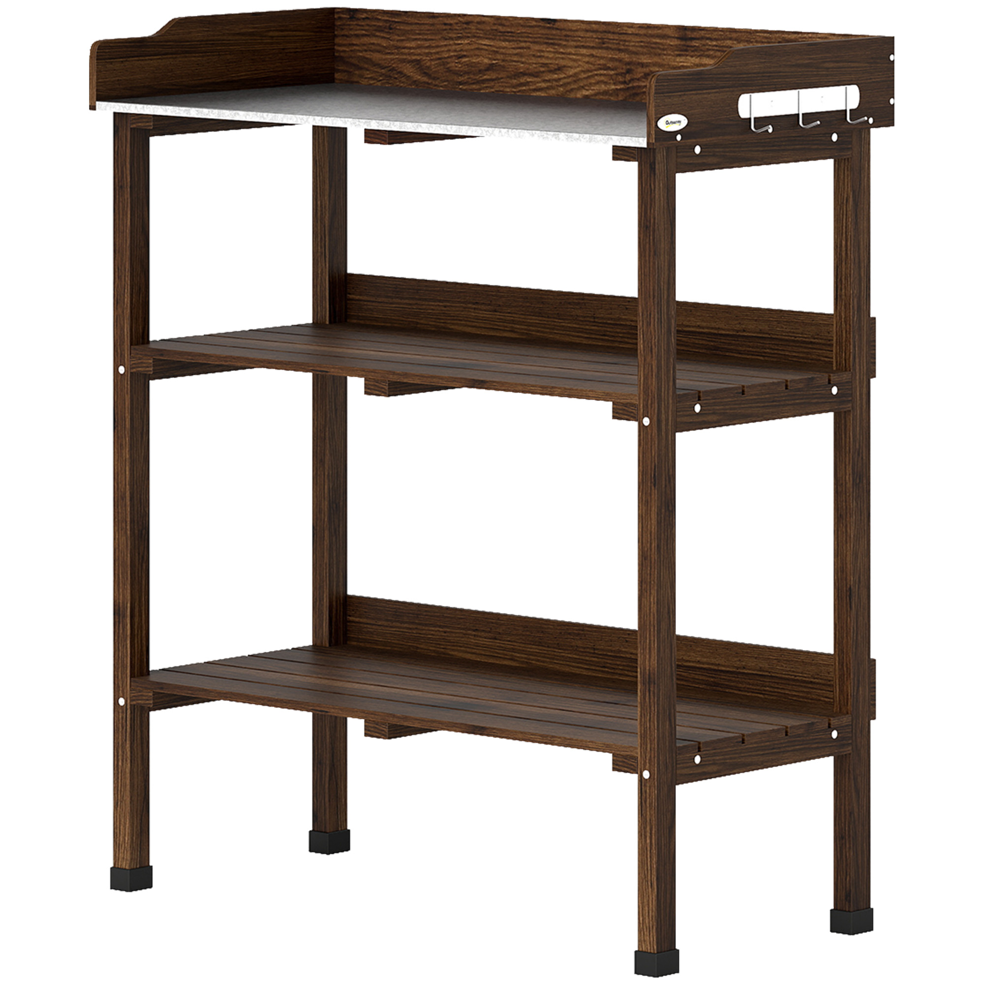 Outsunny Tavolo da Giardinaggio in Legno con Superficie Metallica, Ripiani e Ganci per Giardino Terrazza 76x37x89 cm Carbonizzato Aosom Italy Outsunny Tavolo da Giardinaggio in Legno con Superficie Metallica, Ripiani e Ganci per Giardino Terrazza 76x37x89 cm Carbonizzato Aosom Italy