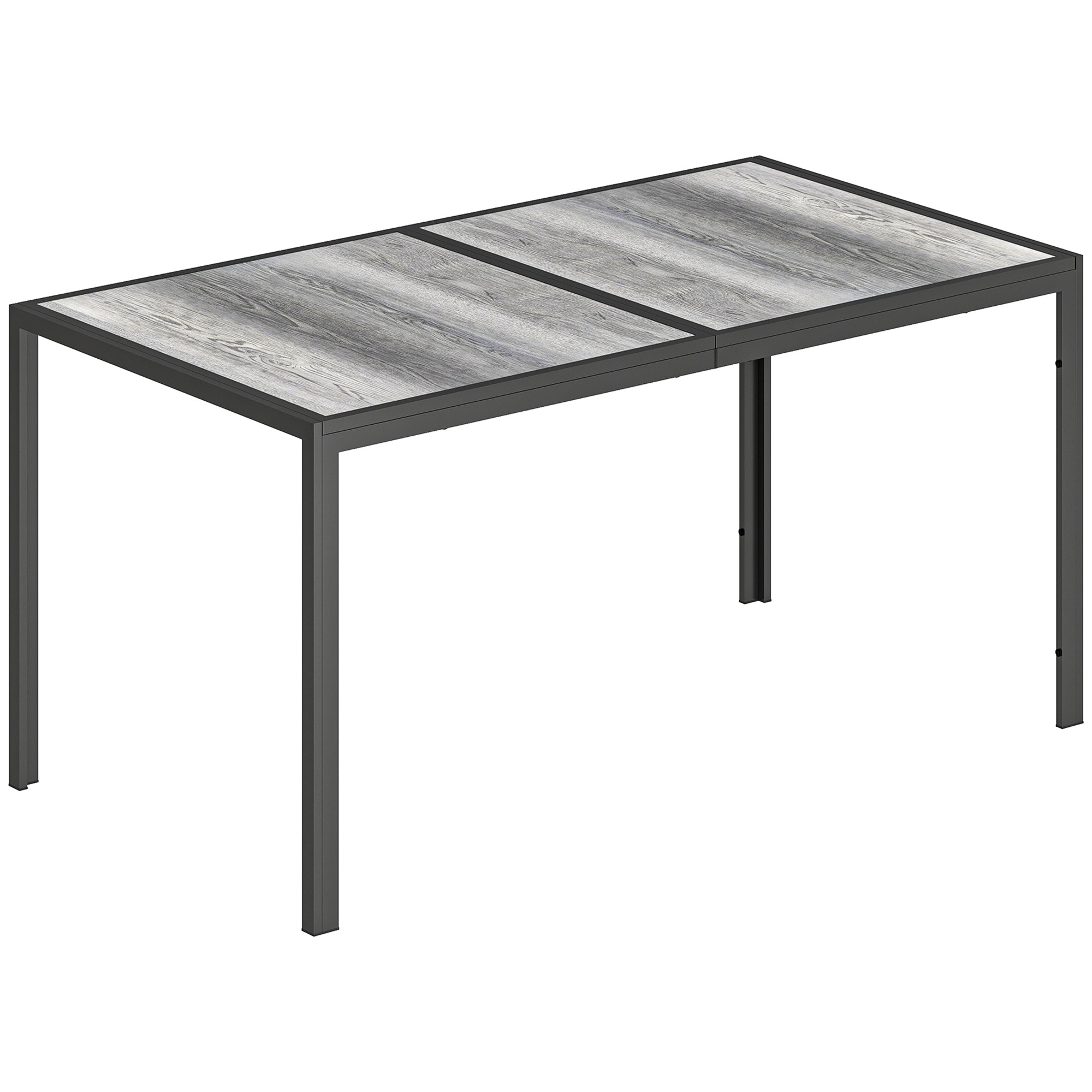Outsunny Tavolo da Giardino 4-6 Persone con Piano Effetto Legno, in Acciaio e Plastica PSPC, 150x80x74 cm, Grigio e Nero Aosom Italy