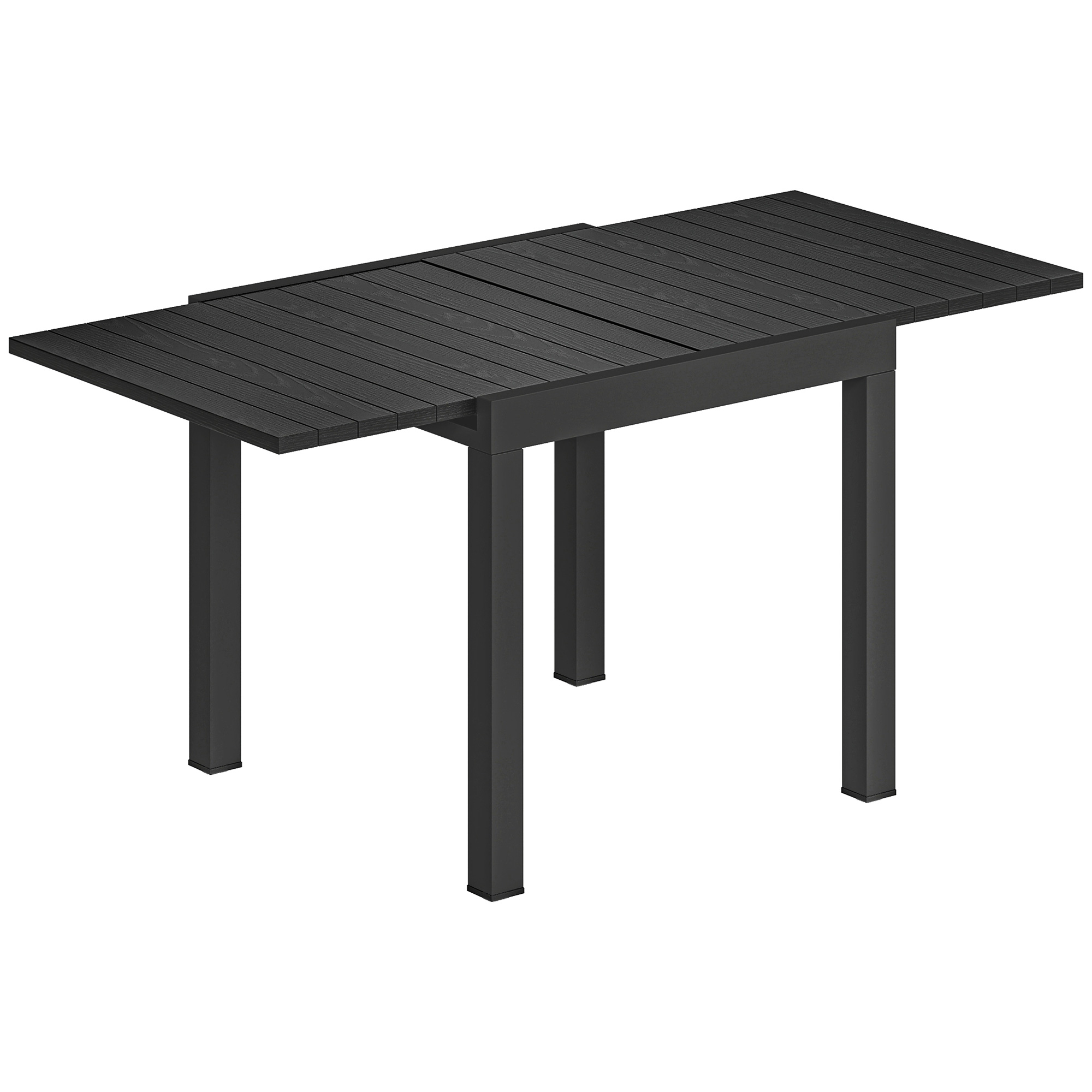 Outsunny Tavolo da Giardino Allungabile per 4-6 Persone con Piano a Doghe, in Alluminio, 80/160x80x75 cm, Nero Aosom Italy