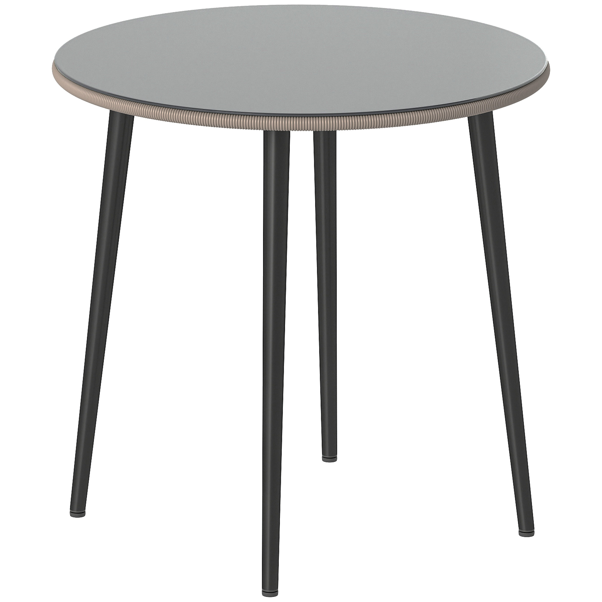 Outsunny Tavolo da giardino in acciaio Tavolo da buffet con telaio in acciaio, bordo in PE-Rattan, piedini regolabili, 4 persone 80 x 80 x 74 cm Grigio Aosom Italy