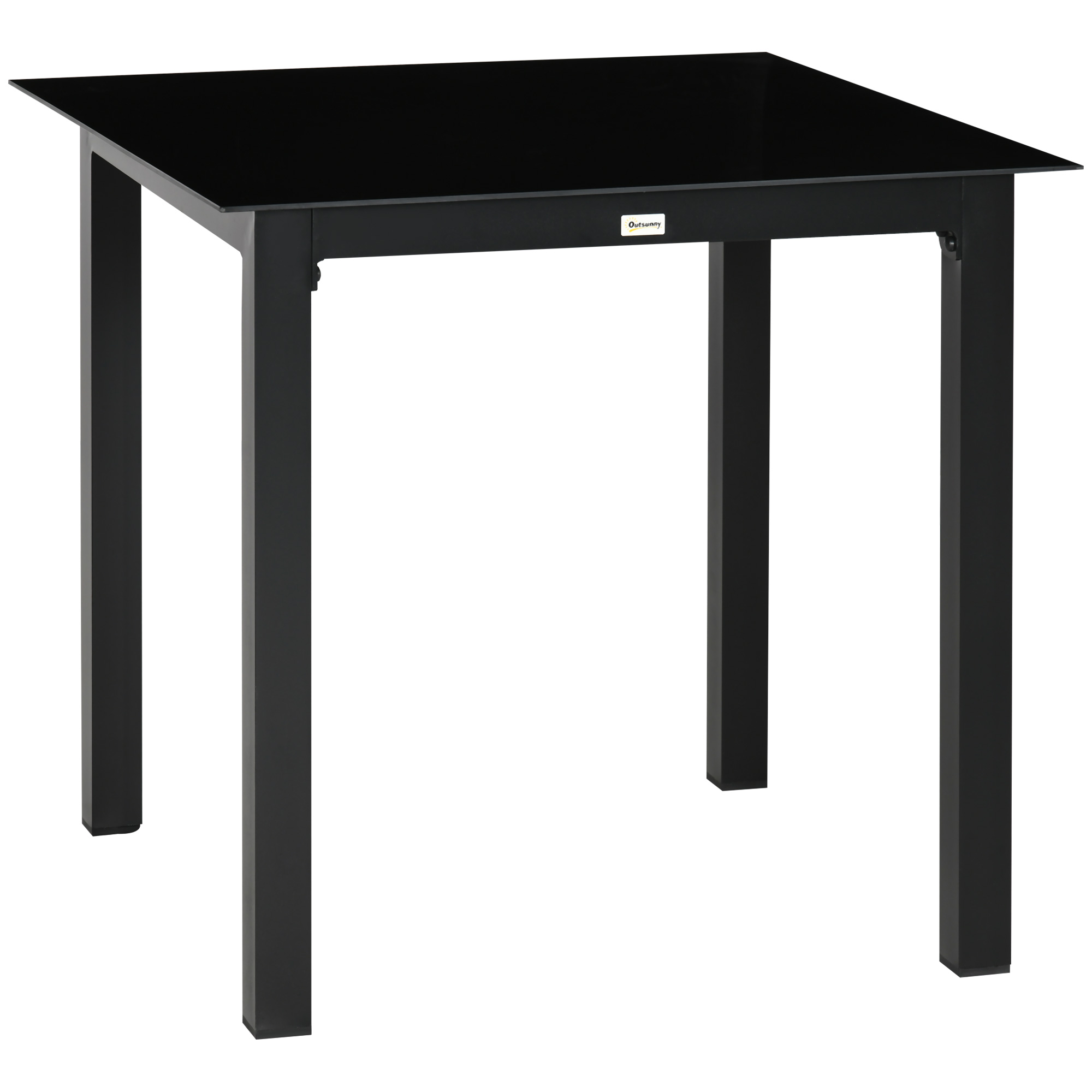 Outsunny Tavolo da giardino quadrato per 4 persone con piano in vetro temperato e struttura in alluminio 80 x 80 x 74 cm nero