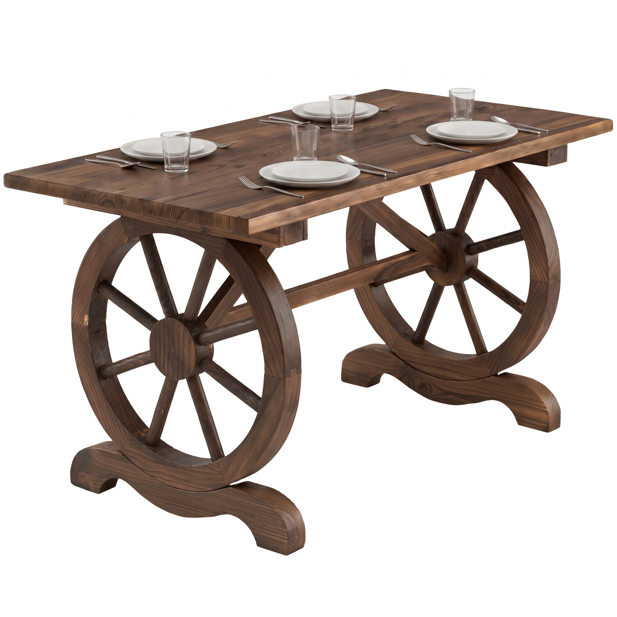 Outsunny Tavolo da Giardino Stile Country con Gambe a Ruota, in Legno di Abete Resistente alle Intemperie 113x60x65cm Aosom
