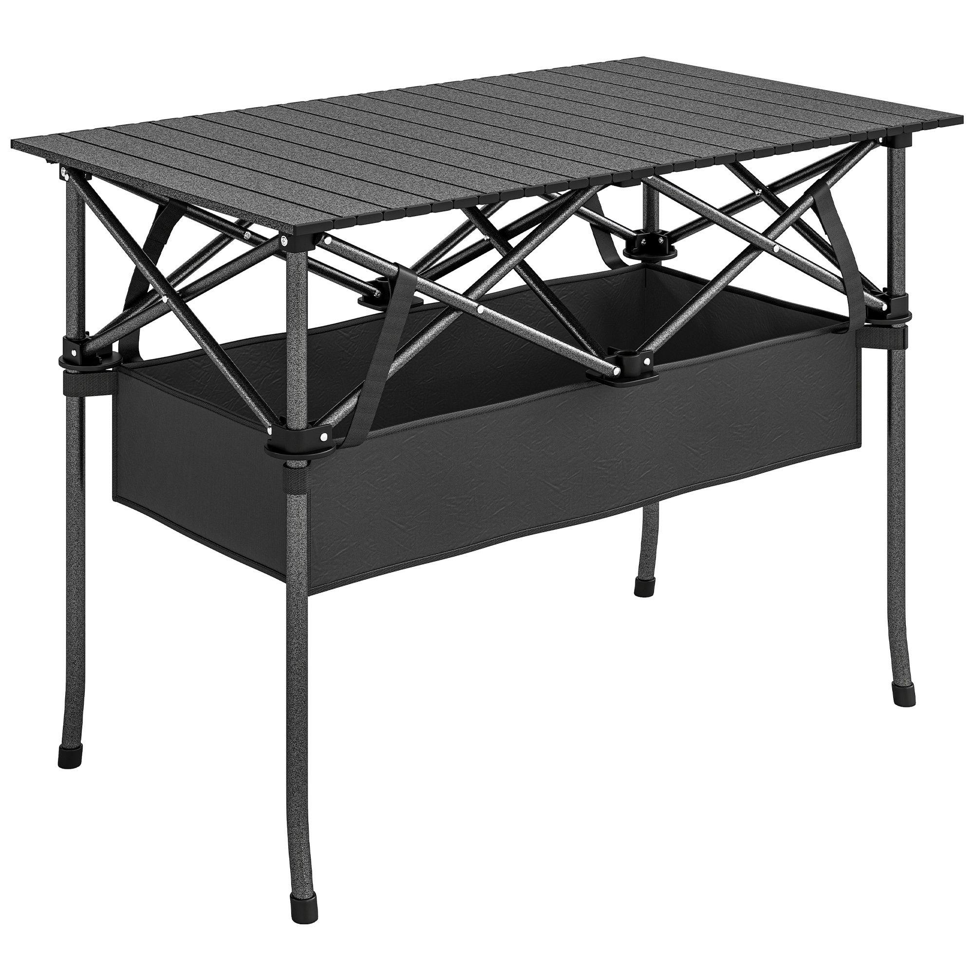 Outsunny Tavolo da Picnic Pieghevole 93cm, Tavolo da Campeggio con Rete Portaoggetti, Borsa per Trasporto e Struttura in Metallo, Portatile per Giardino, Parco, BBQ, Nero Aosom Italy