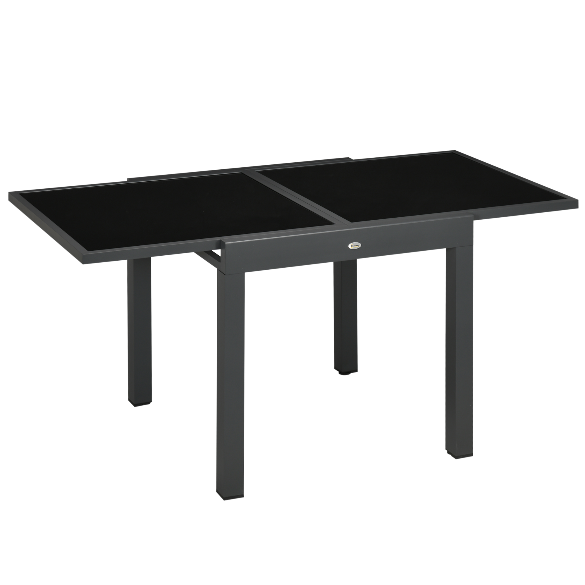 Outsunny Tavolo da Pranzo Allungabile da Giardino con Piano in Vetro e Alluminio, 80-160x80x75 cm, Nero