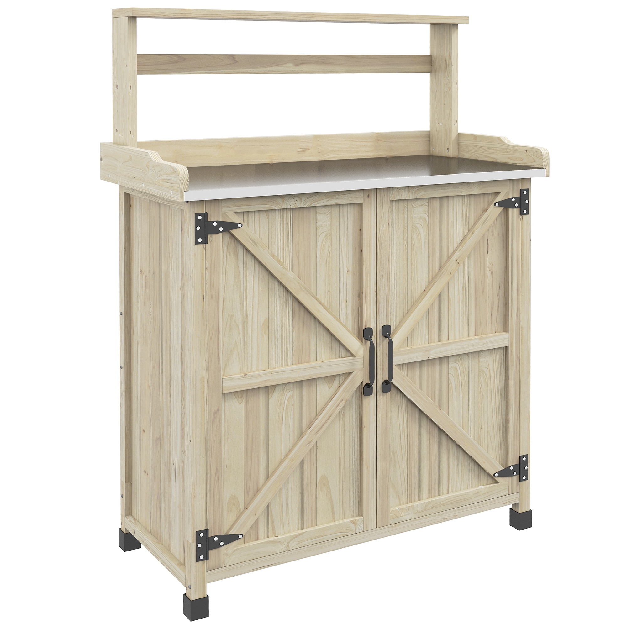 Outsunny Tavolo da rinvaso tavolo da giardinaggio armadietto e ripiani e piano con piedini antiscivolo 90,5x41x124,5cm legno naturale Aosom Italy Outsunny Tavolo da rinvaso tavolo da giardinaggio armadietto e ripiani e piano con piedini antiscivolo 90,5x41x124,5cm legno naturale Aosom Italy