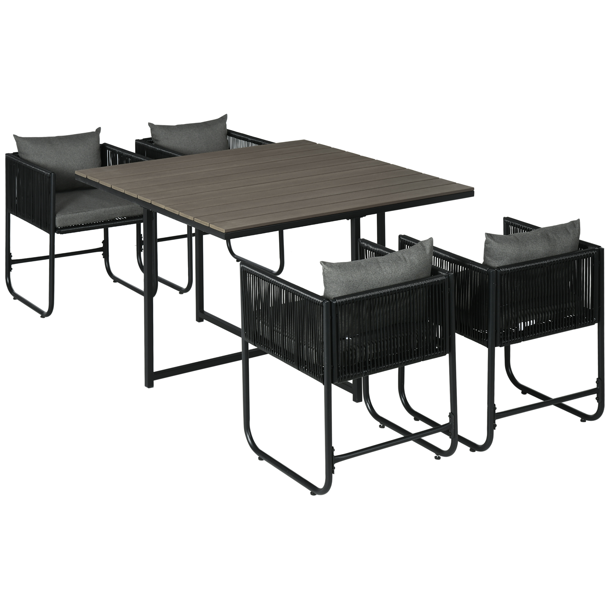 Outsunny Tavolo e Sedie da Giardino 5 Pezzi in Rattan PE e Acciaio, 4 Sedie da Esterno con Cuscini e Tavolo Rettangolare Aosom