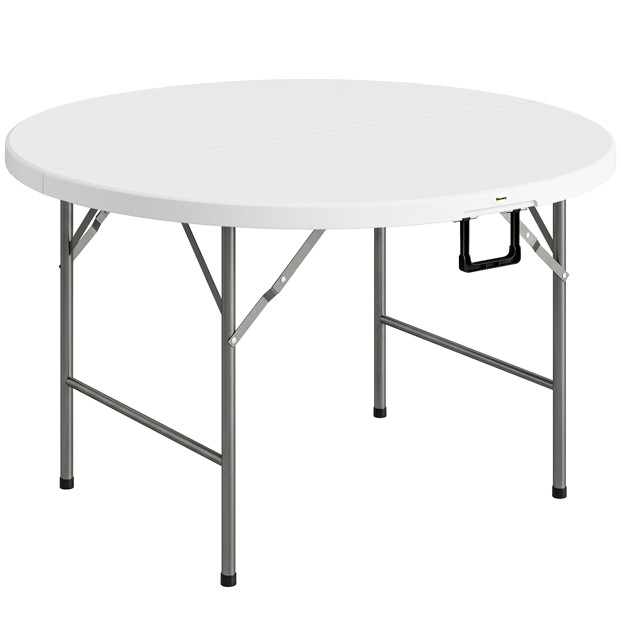 Outsunny Tavolo Pieghevole per Giardino e Campeggio, in Acciaio e HDPE, Ø122x73 cm, Grigio e Bianco Aosom