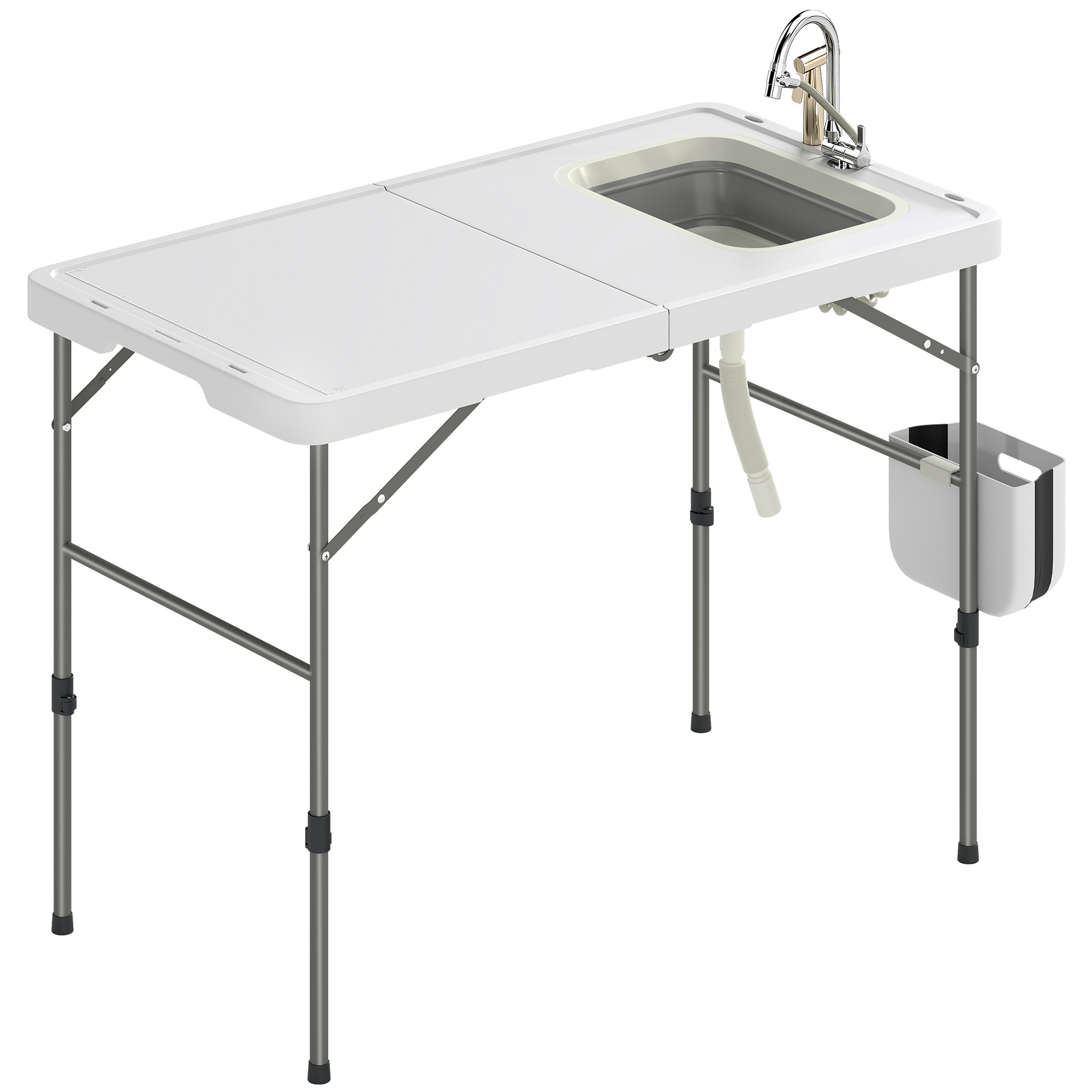 Outsunny Tavolo Pieghevole per la Pulizia del Pesce con Altezza Regolabile Lavello Rubinetto Tubo Cestino Pieghevole Scanalature e Borsa Aosom Italy