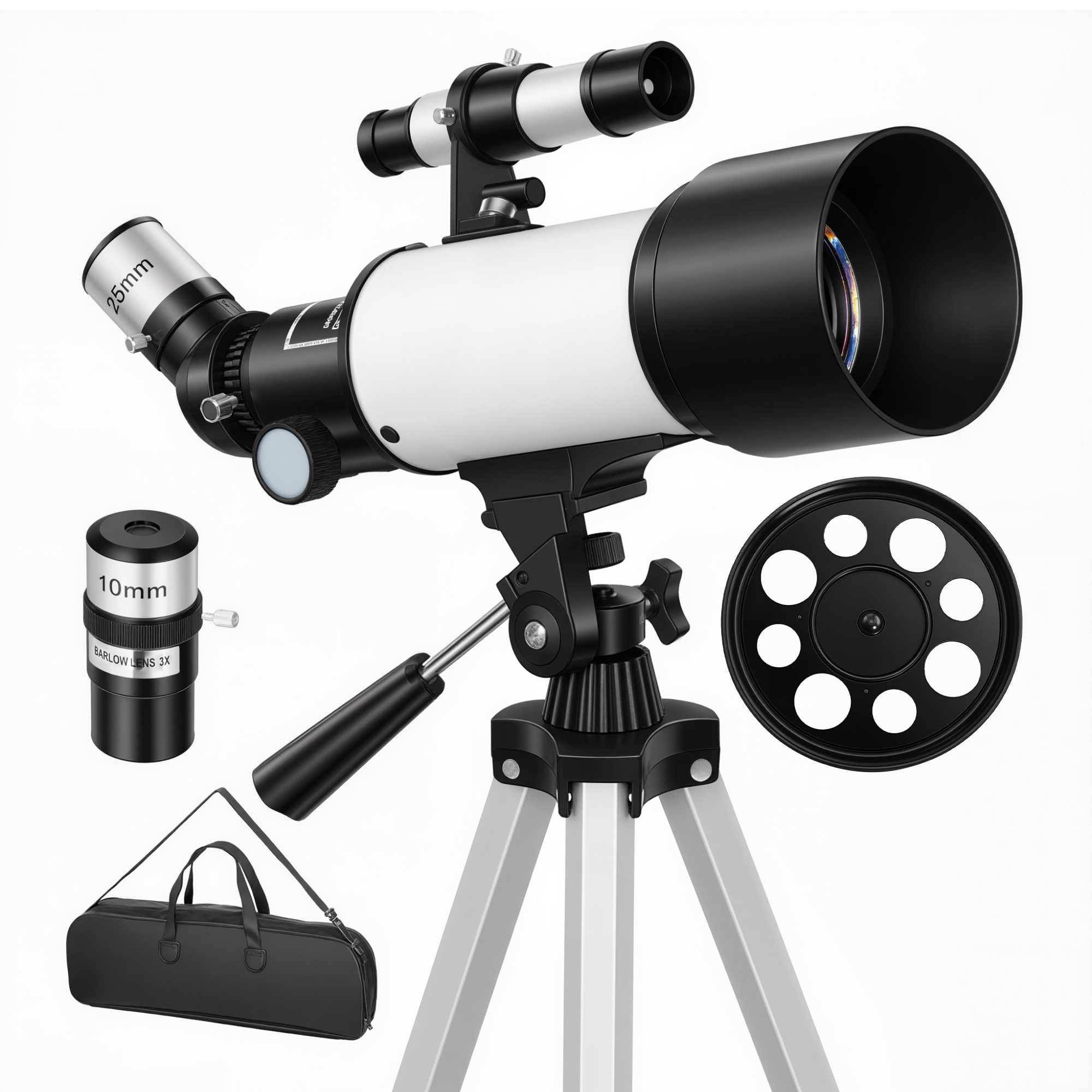 Outsunny Telescopio astronomico 70 mm, 0x/16x, con treppiede regolabile, Bianco Aosom Italy Outsunny Telescopio astronomico 70 mm, 0x/16x, con treppiede regolabile, Bianco Aosom Italy