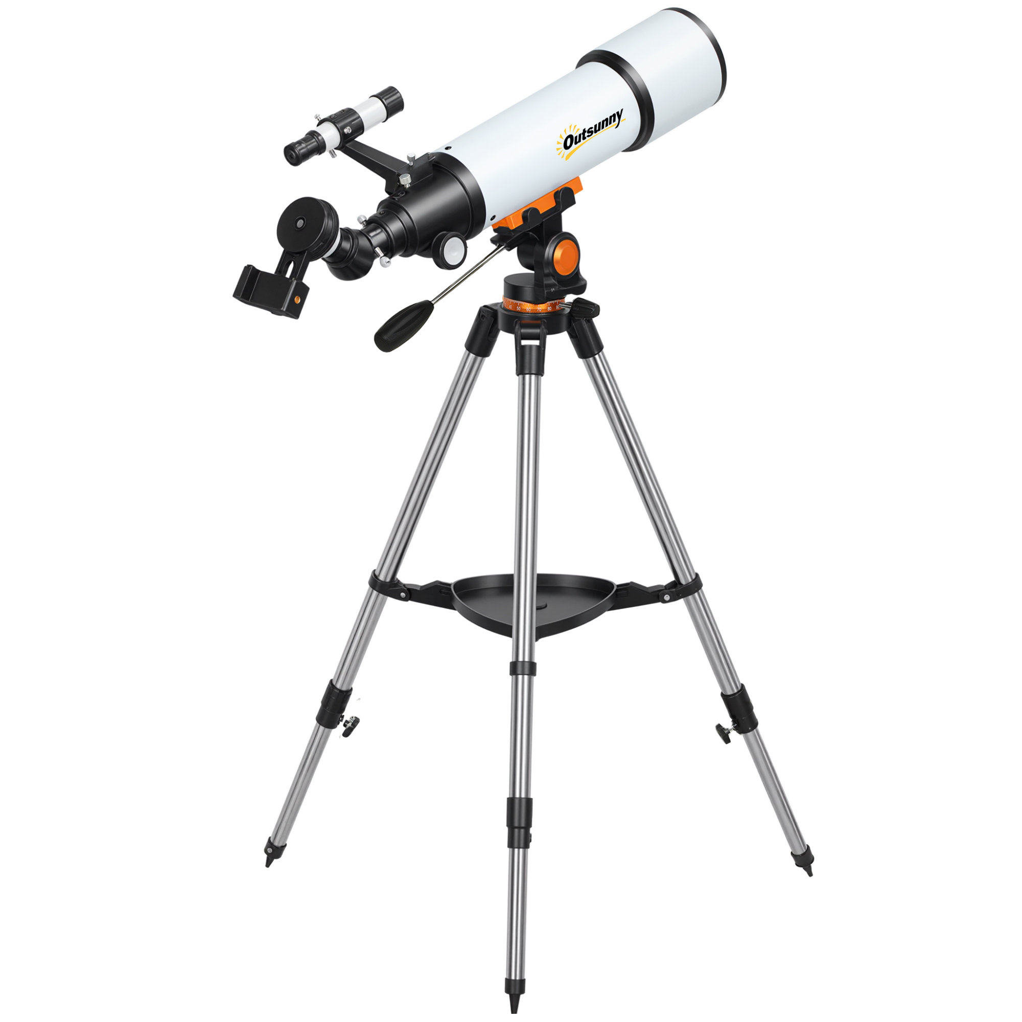 Outsunny Telescopio Astronomico 80mm con Montatura EQ, 2 Lenti Oculari e Adattatore Smartphone, 92x92x130 cm, Bianco e Nero Aosom Italy