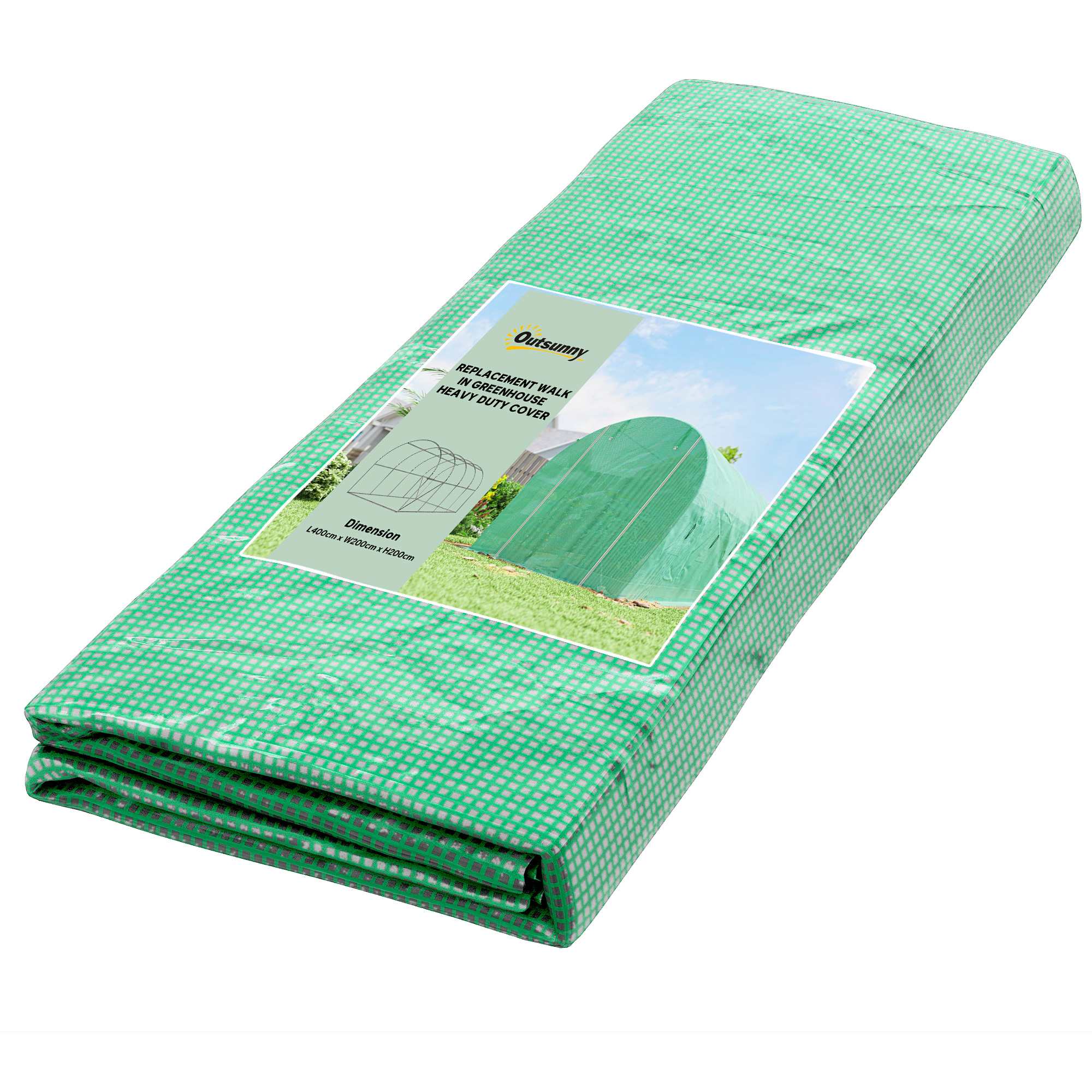 Outsunny Telo per serra 4 x 2 m, copertura da giardino impermeabile con porta, 8 finestre, protezione UV, resistente in polietilene Verde Aosom Italy